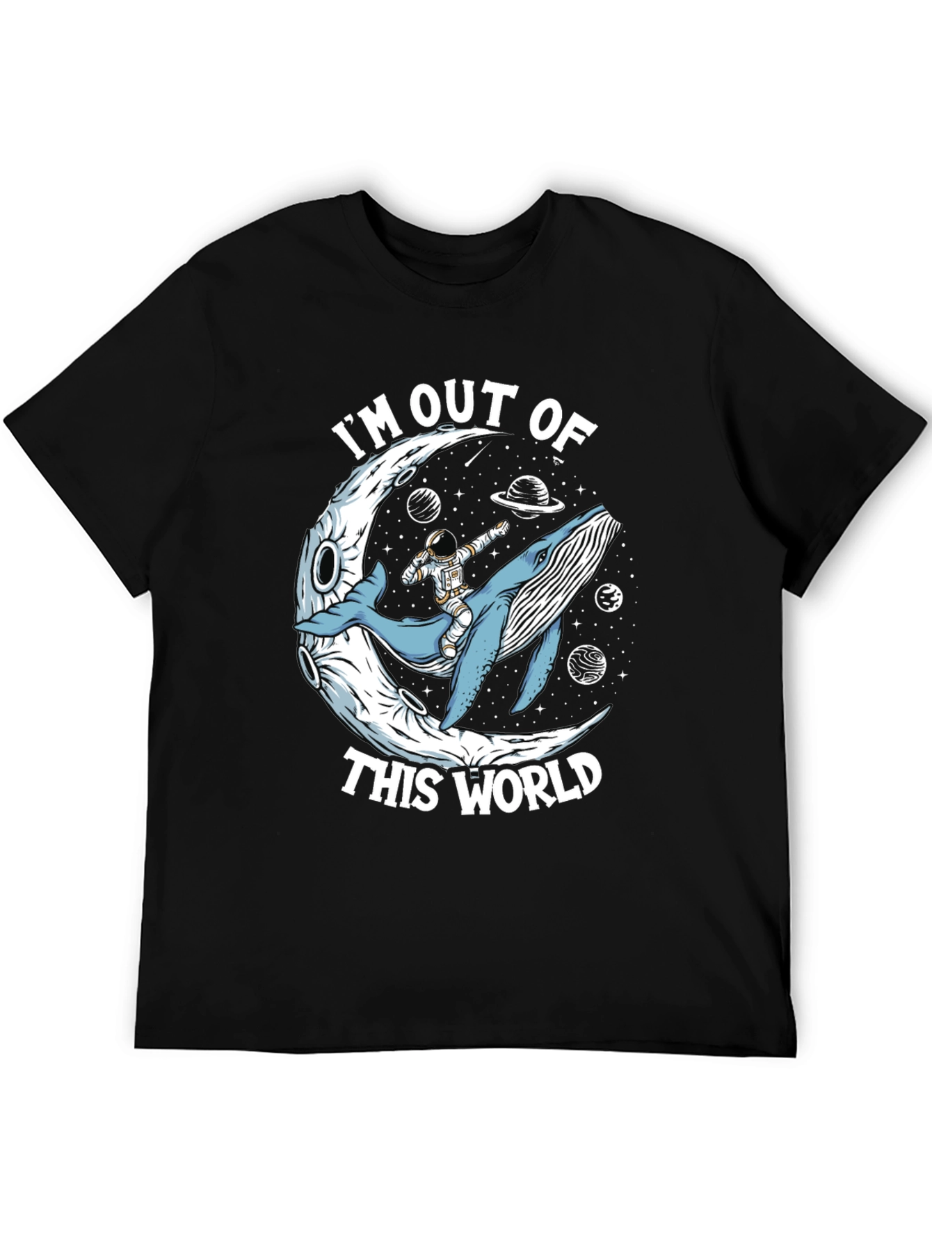 Out of This World Graphic Tee - Astronaut Whale Moon Design