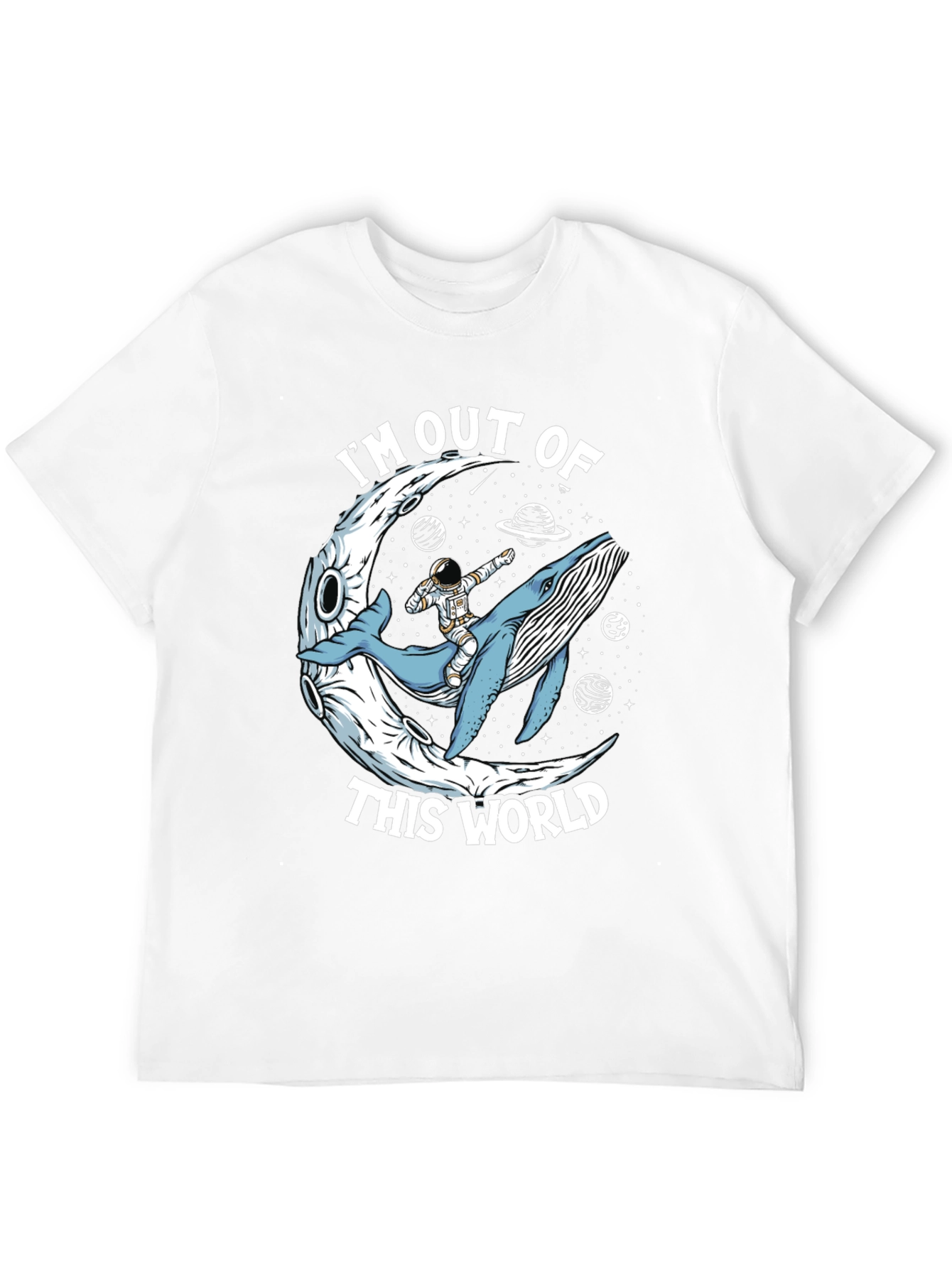 Out of This World Graphic Tee - Astronaut Whale Moon Design