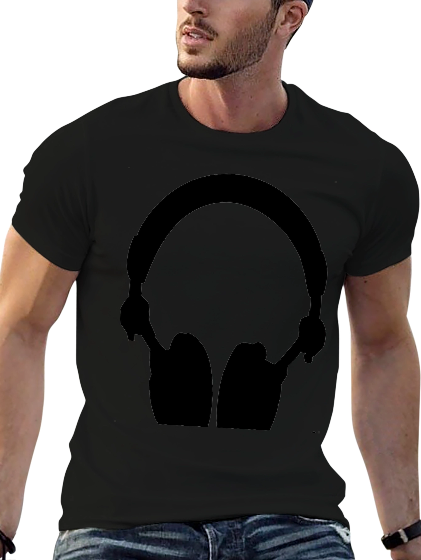 Black Headphone Graphic Tee - Stylish Audio Lovers Shirt