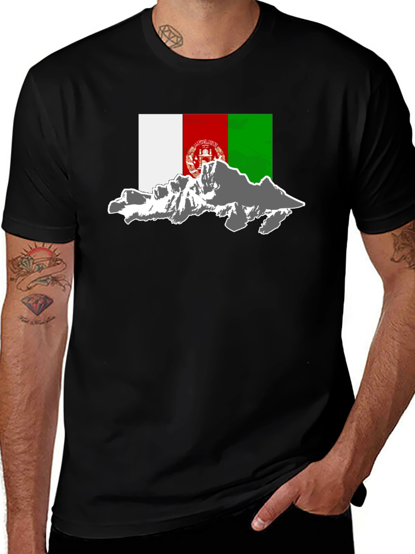 Afghanistan Flag Mountain Graphic Tee - Black