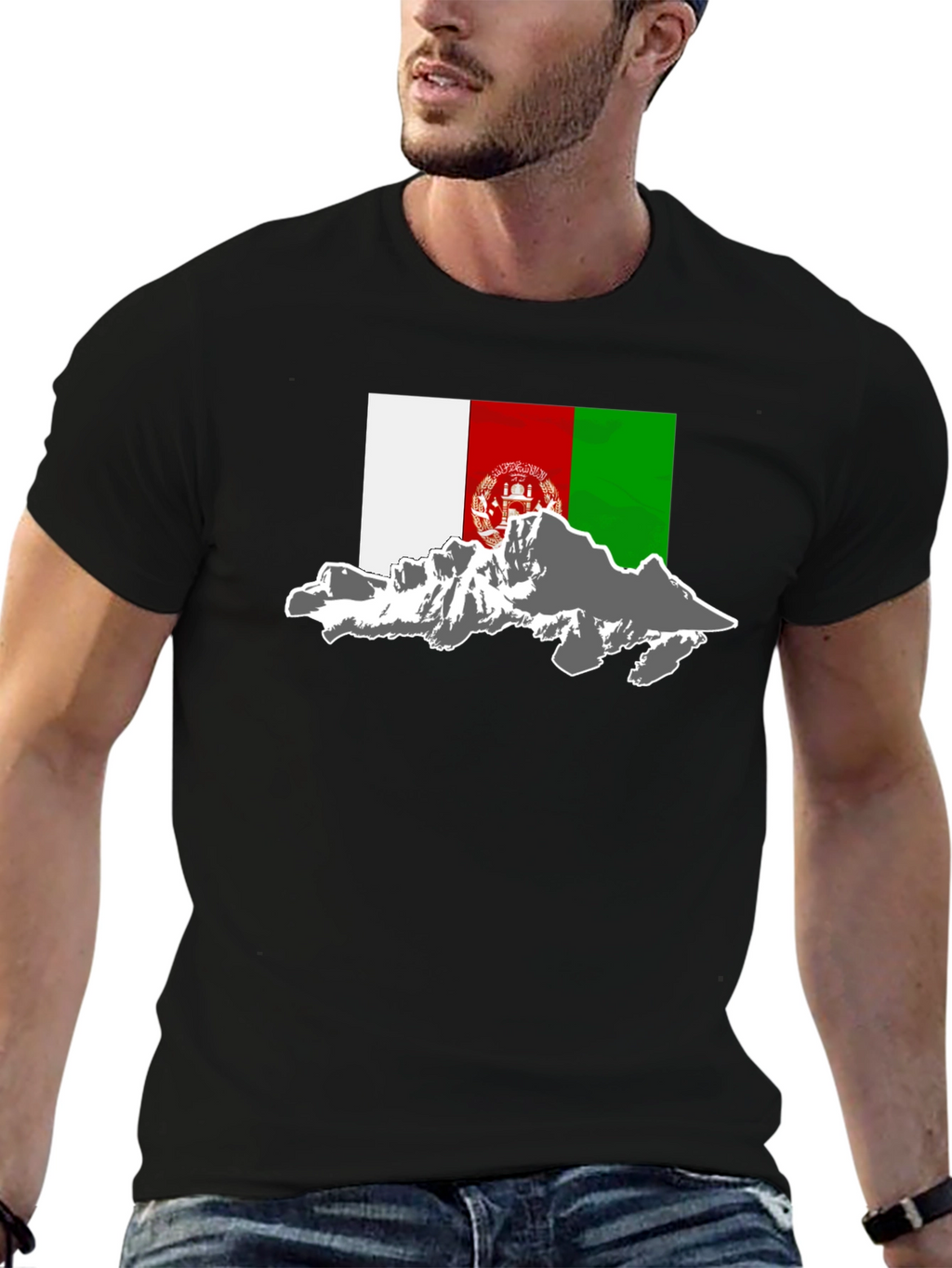 Afghanistan Flag Mountain Graphic Tee - Black