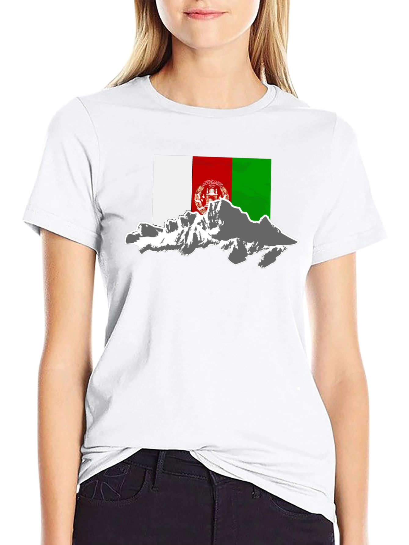 Afghanistan Flag Mountain Graphic Tee - Black