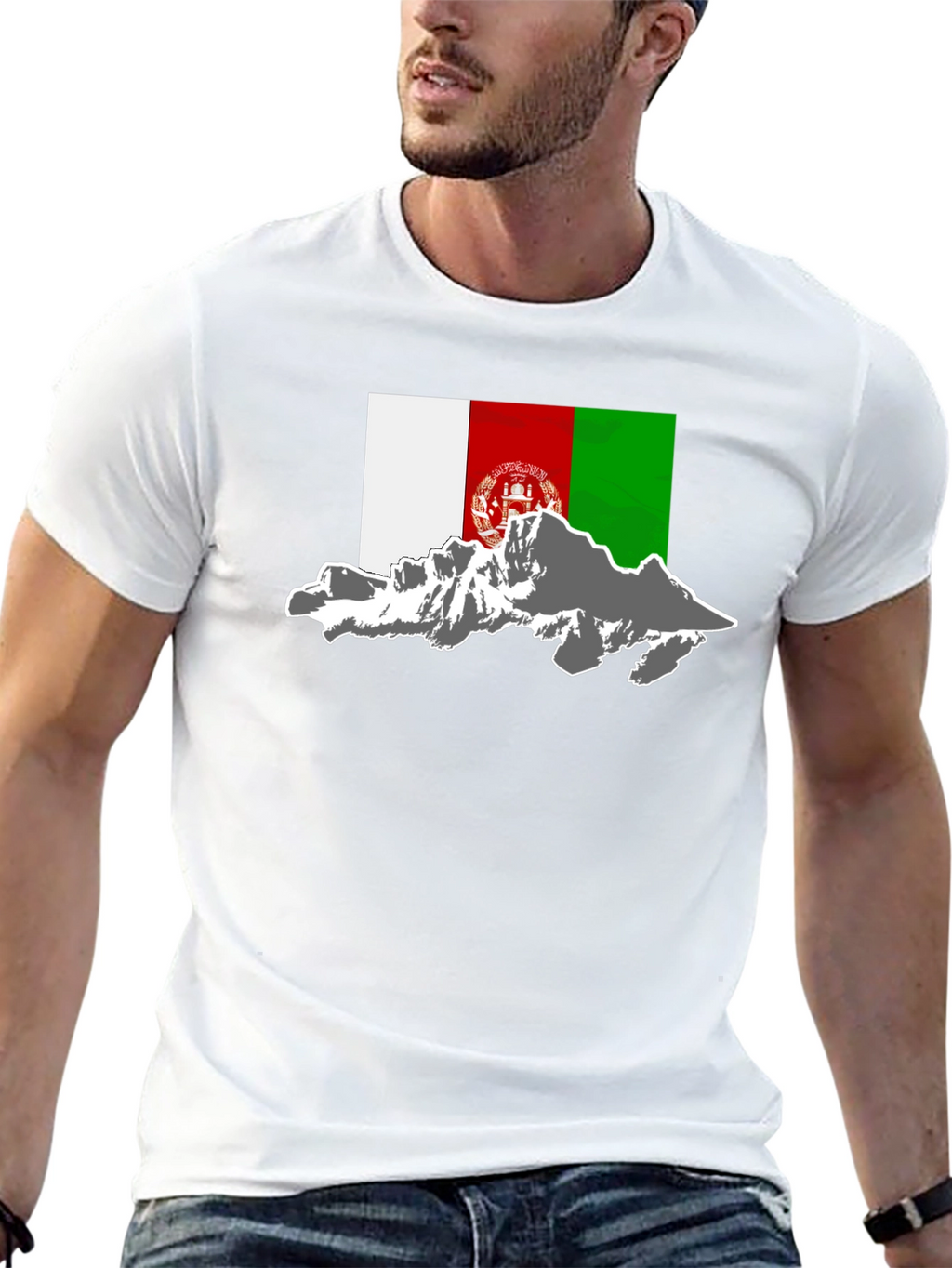 Afghanistan Flag Mountain Graphic Tee - Black
