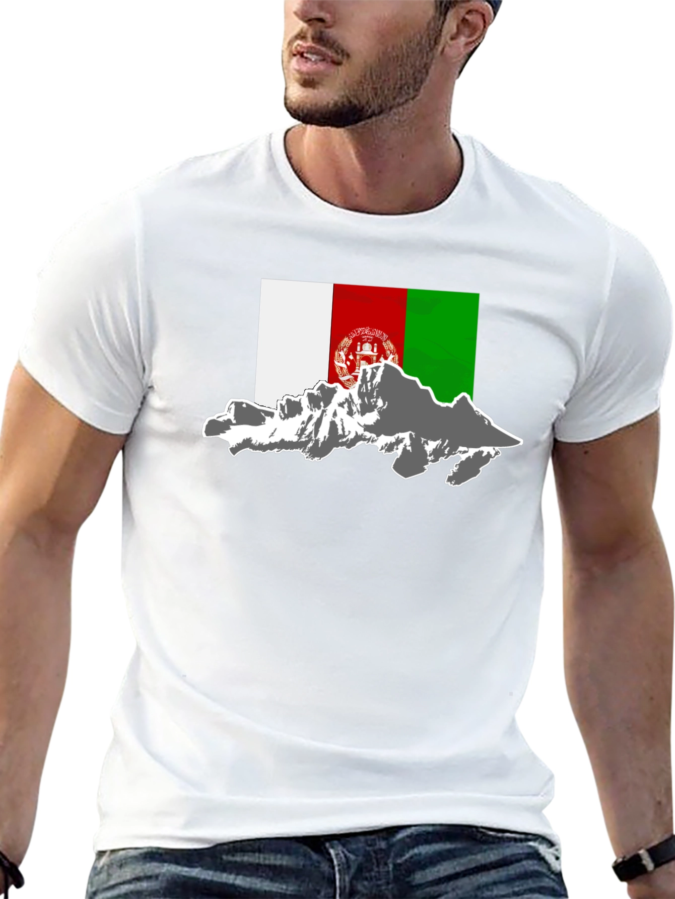 Afghanistan Flag Mountain Graphic Tee - Black