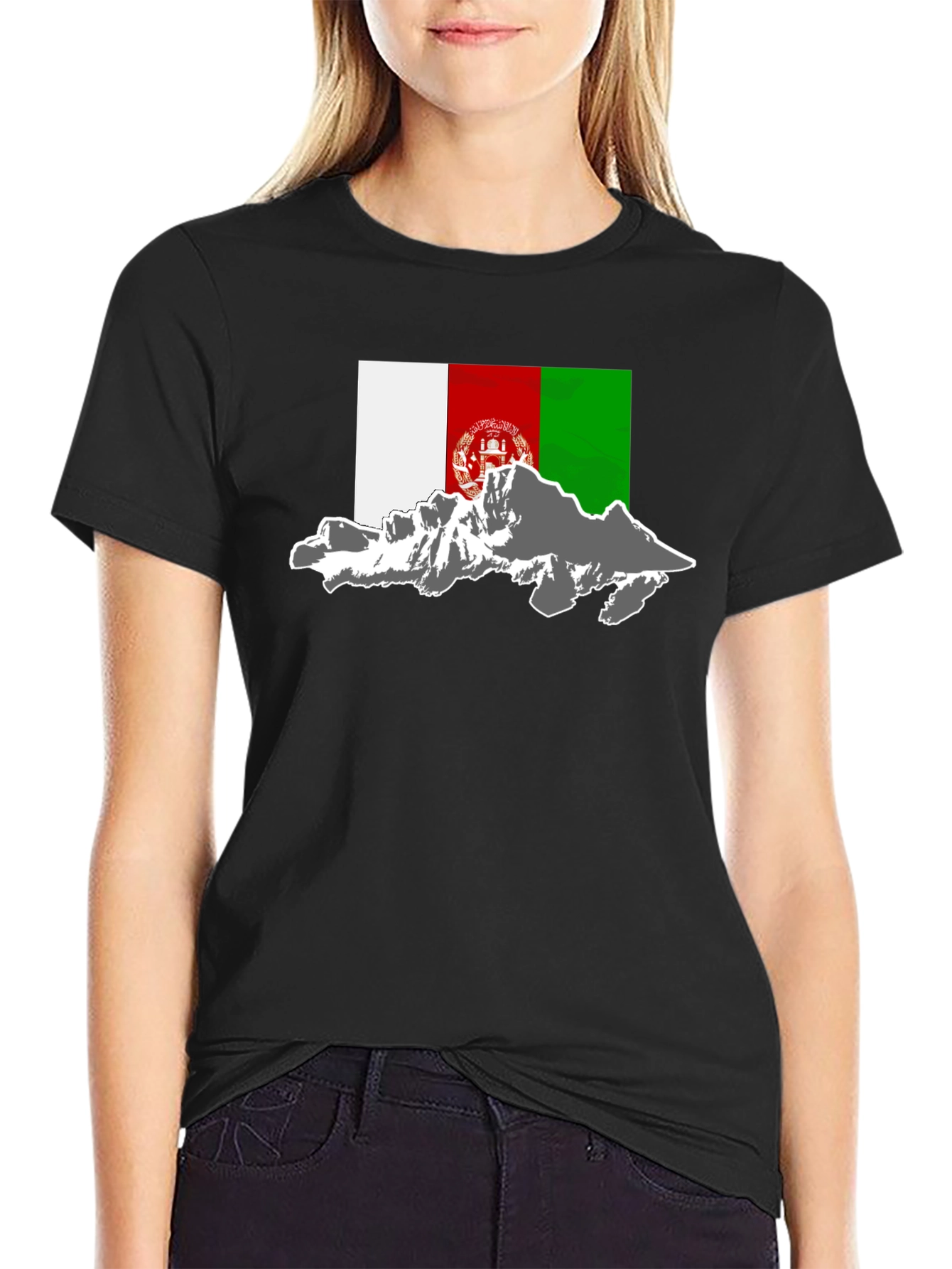 Afghanistan Flag Mountain Graphic Tee - Black