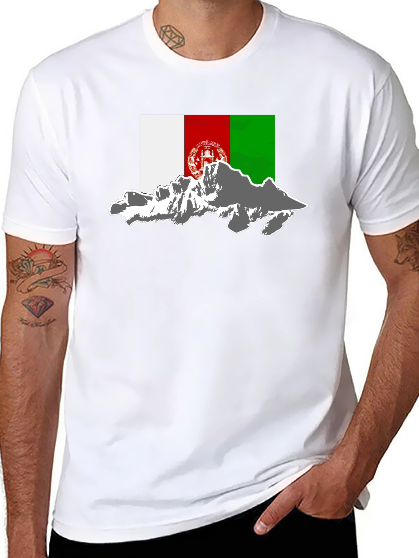 Afghanistan Flag Mountain Graphic Tee - Black