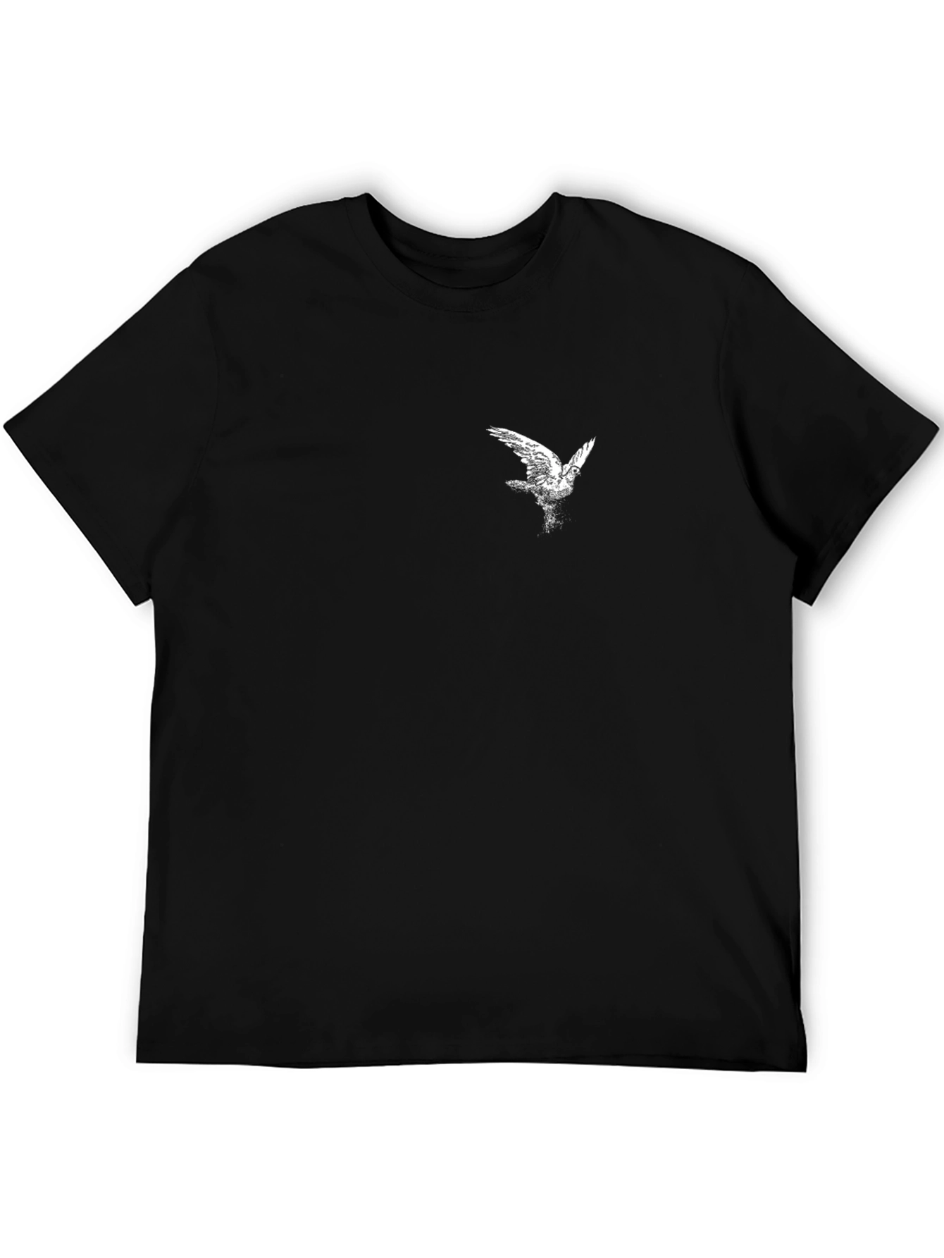 Black Graphic Tee - Bird Print Soft Cotton