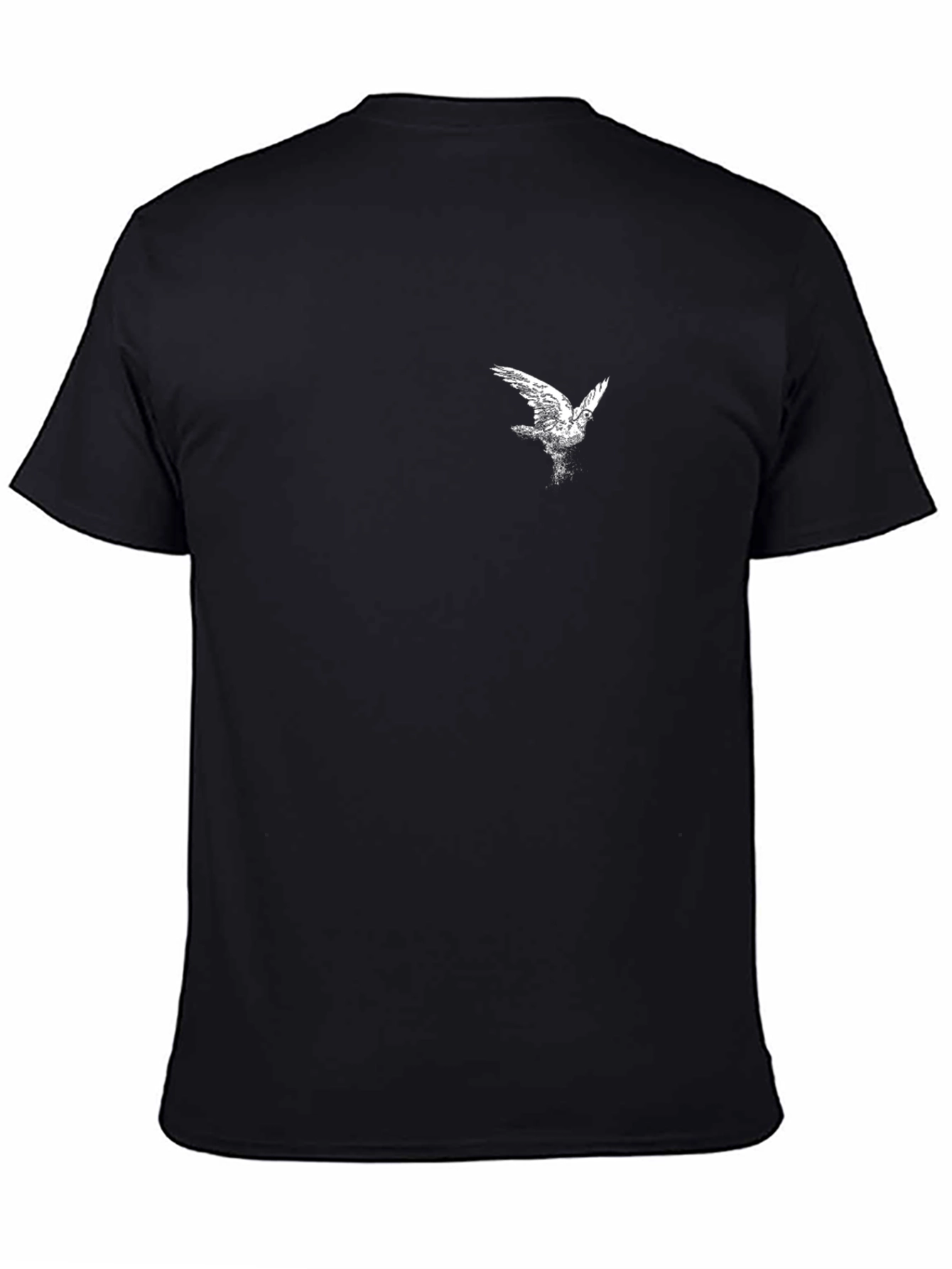 Black Graphic Tee - Bird Print Soft Cotton