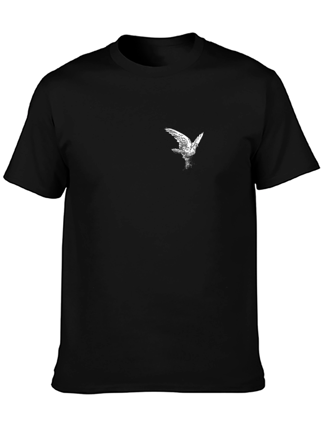 Black Graphic Tee - Bird Print Soft Cotton