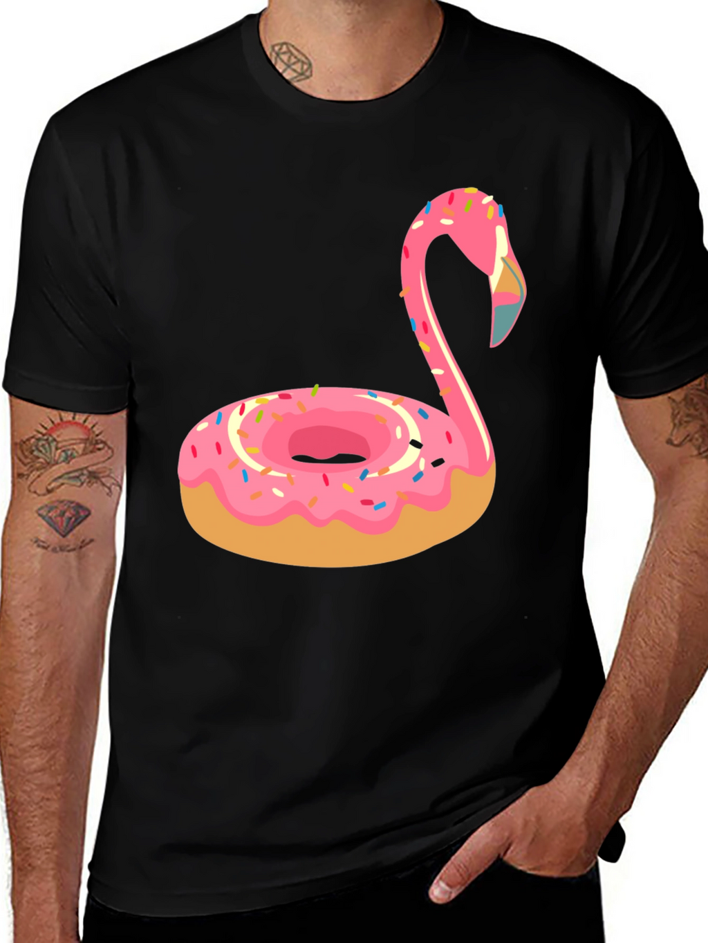 Donut Flamingo T-Shirt - Novelty Casual Tee