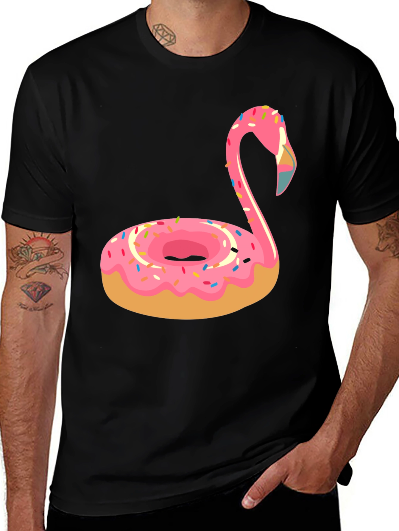 Donut Flamingo T-Shirt - Novelty Casual Tee