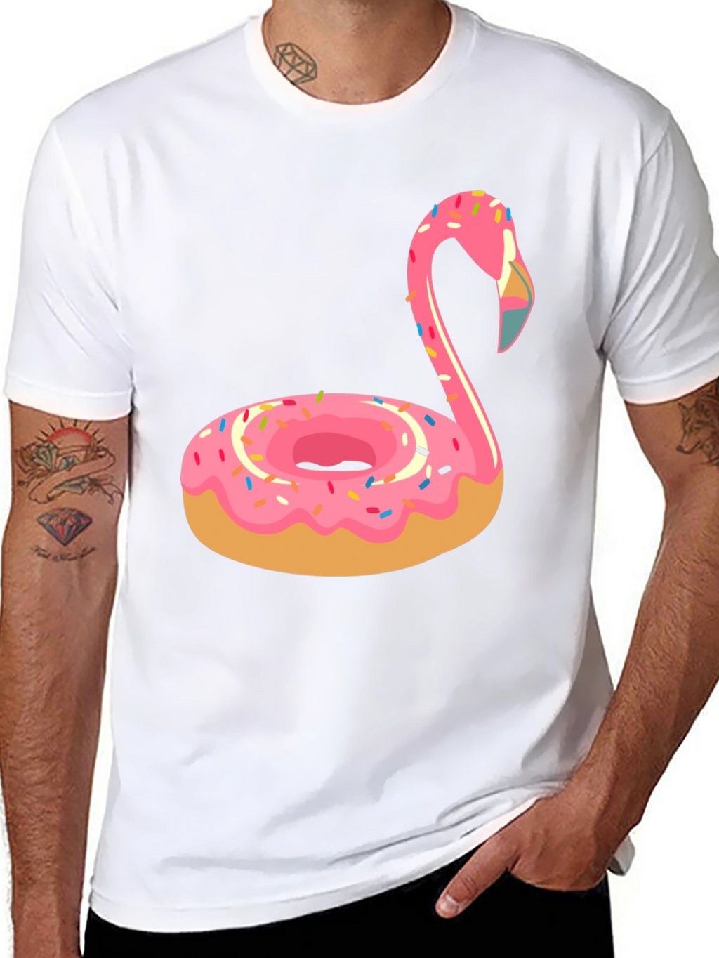 Donut Flamingo T-Shirt - Novelty Casual Tee