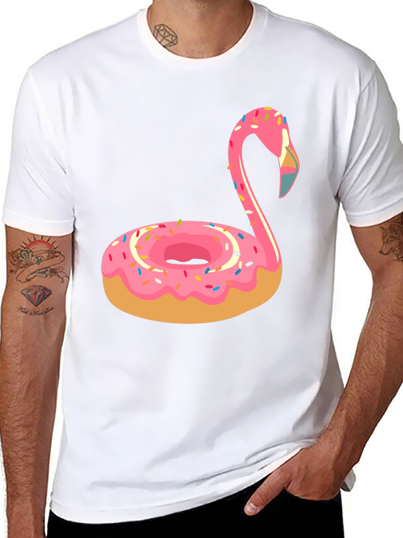 Donut Flamingo T-Shirt - Novelty Casual Tee