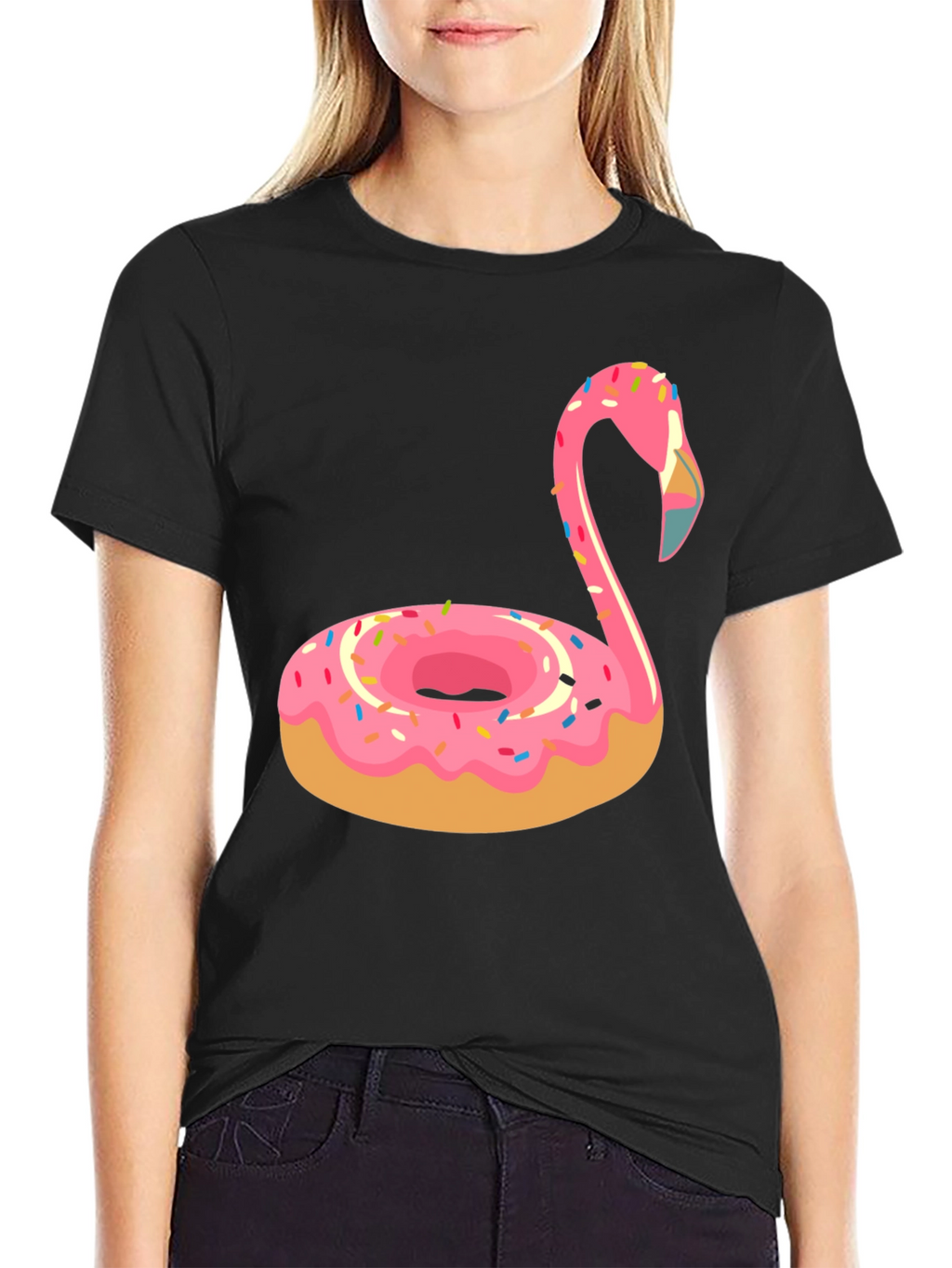 Donut Flamingo T-Shirt - Novelty Casual Tee