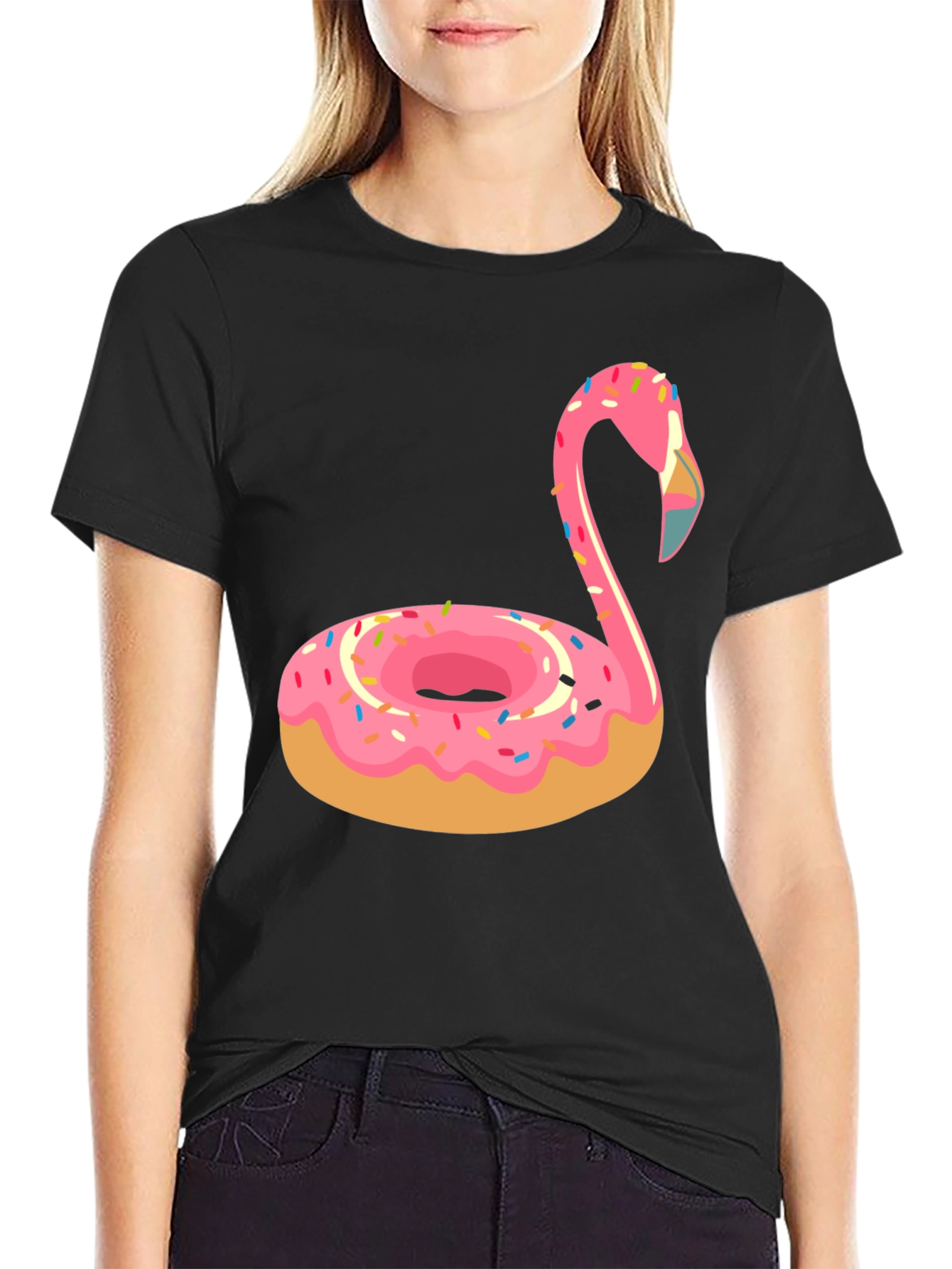 Donut Flamingo T-Shirt - Novelty Casual Tee
