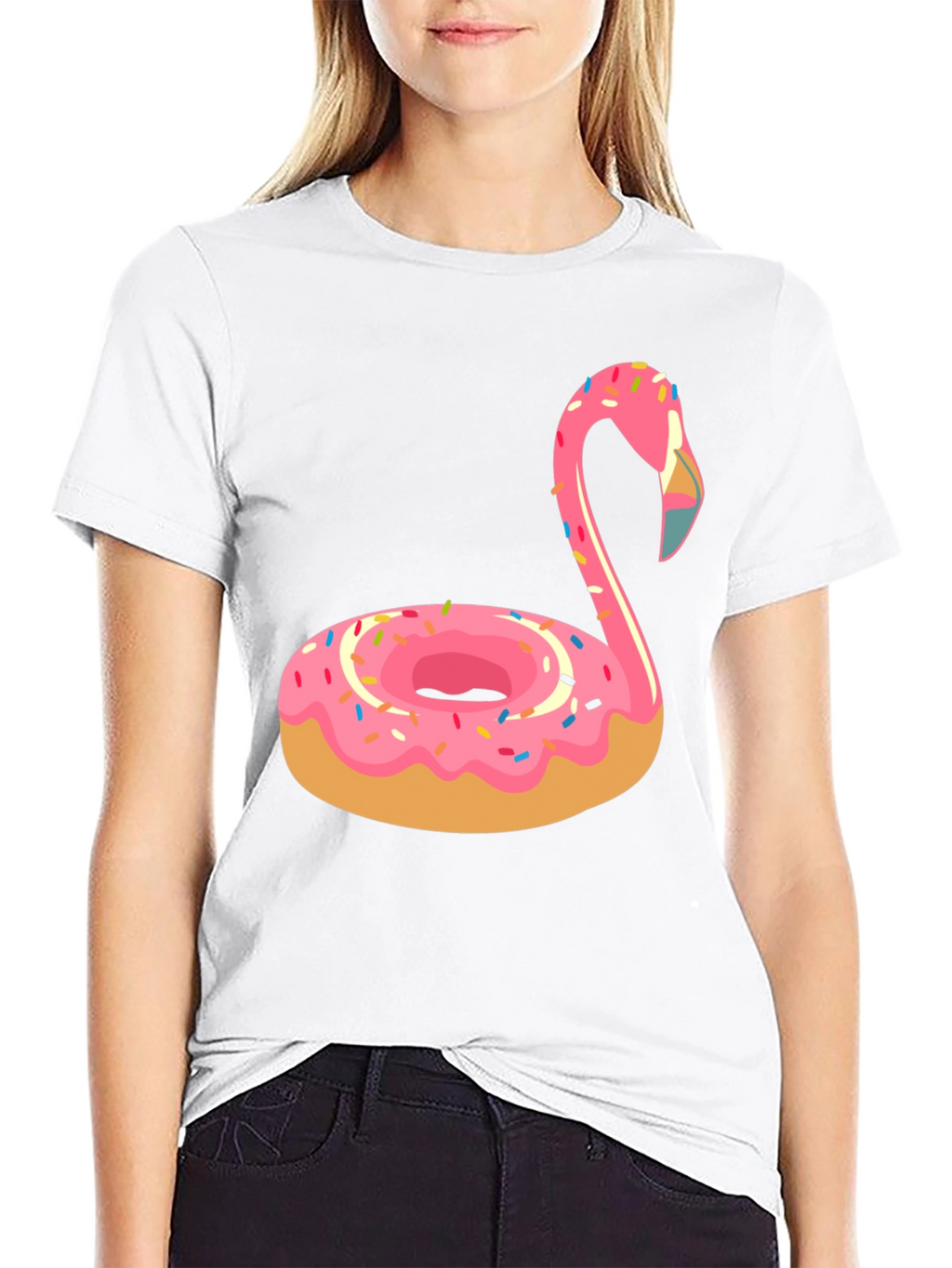 Donut Flamingo T-Shirt - Novelty Casual Tee