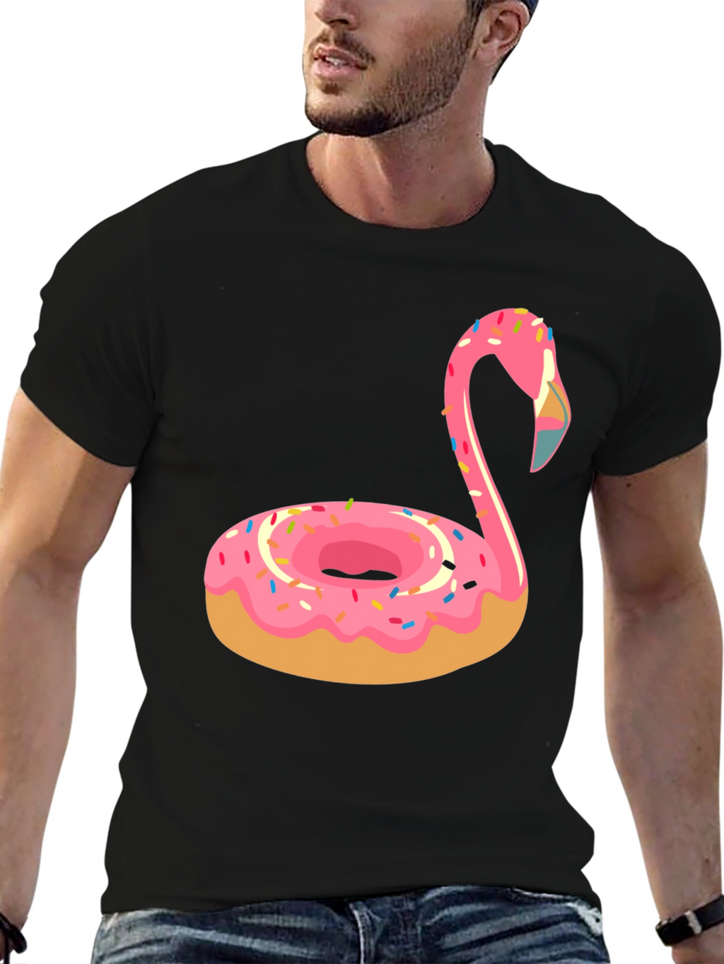 Donut Flamingo T-Shirt - Novelty Casual Tee
