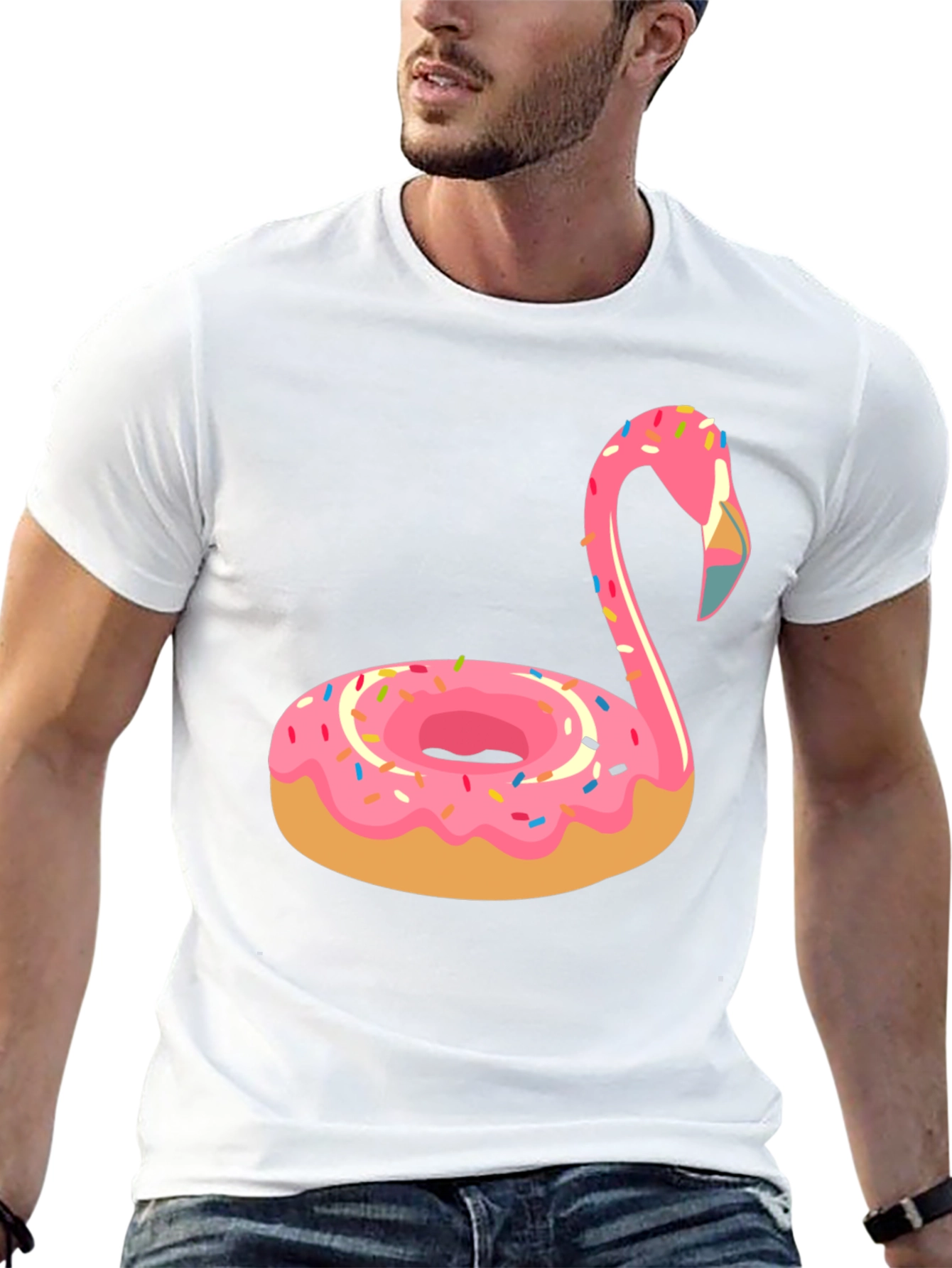 Donut Flamingo T-Shirt - Novelty Casual Tee