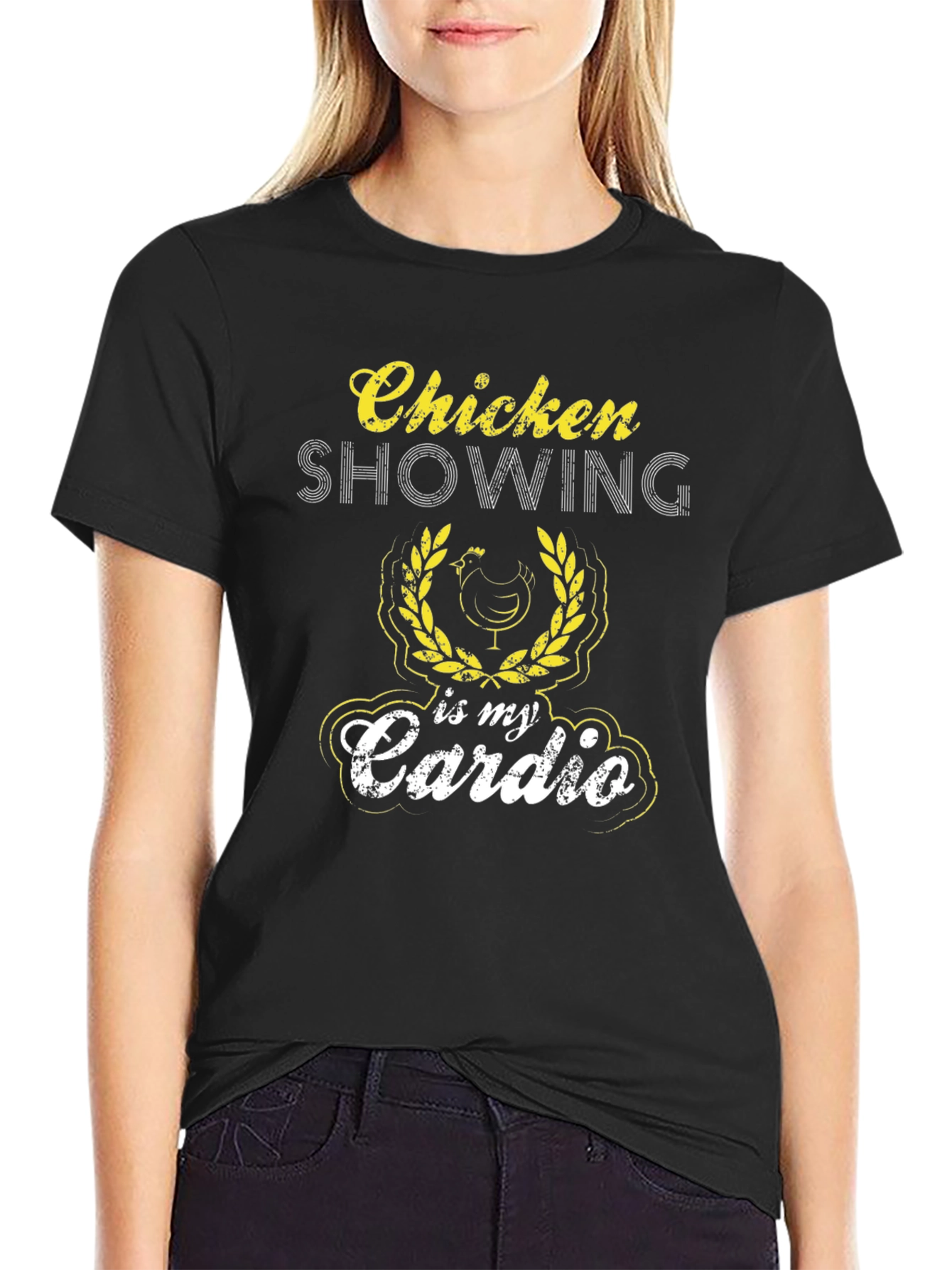 Chicken Showing is My Cardio Black T-Shirt