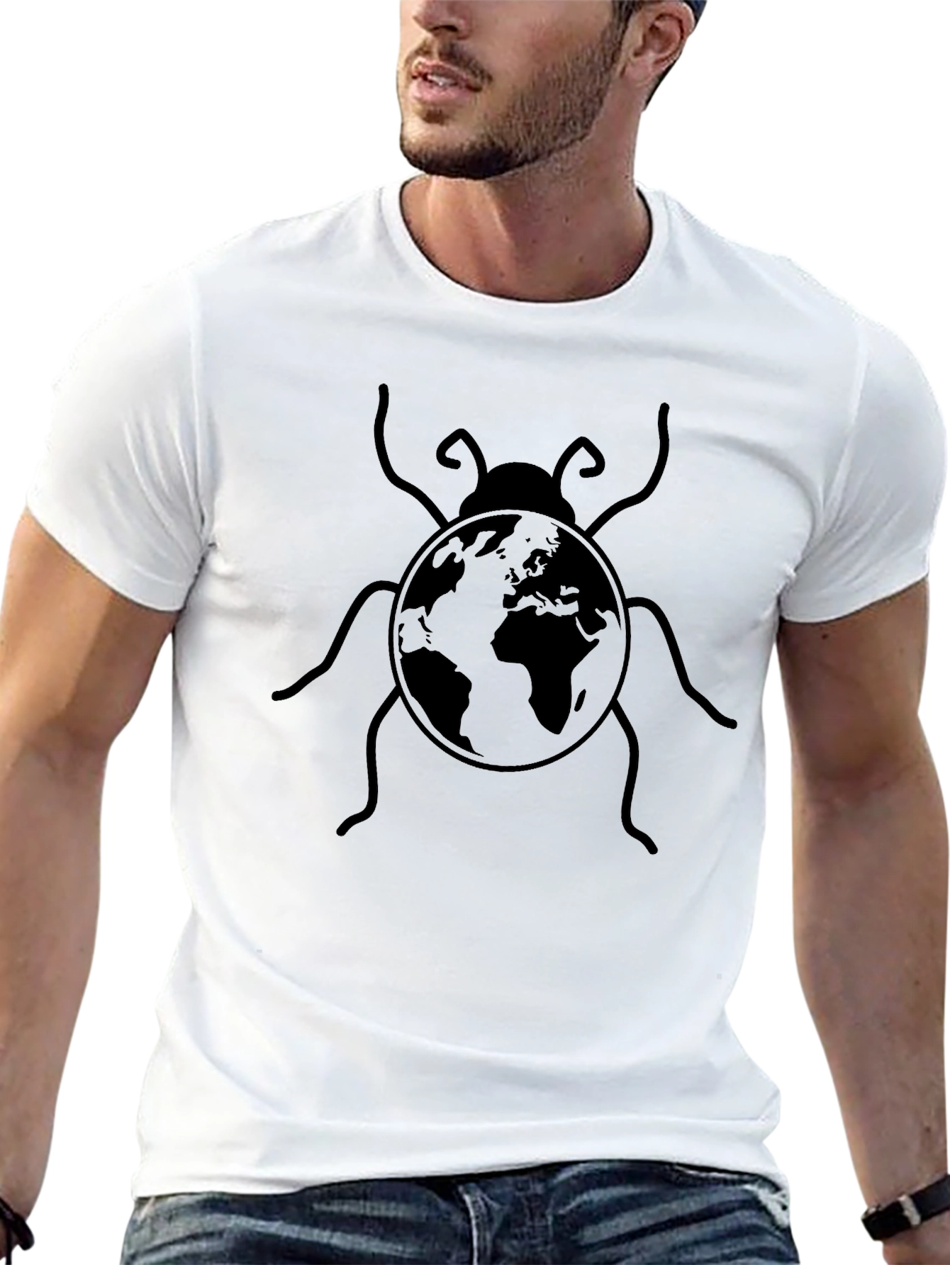 Earth Bug Graphic Tee - Black Cotton T-Shirt