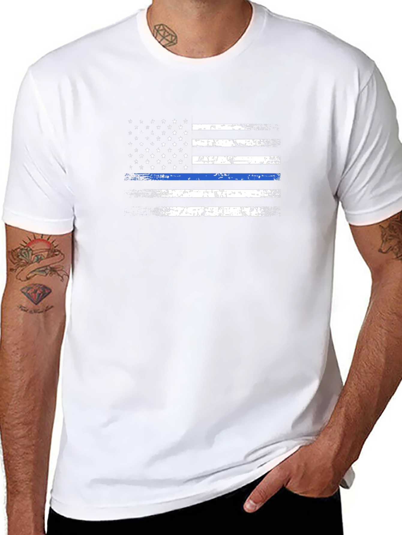 Distressed Thin Blue Line American Flag Graphic Tee