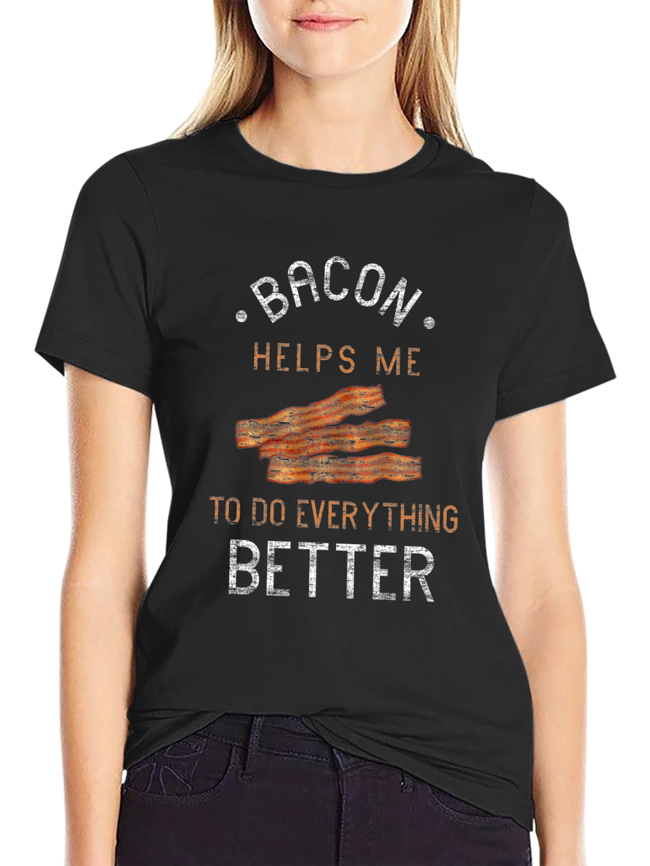 Bacon Helps Me Tee - Funny Food Shirt