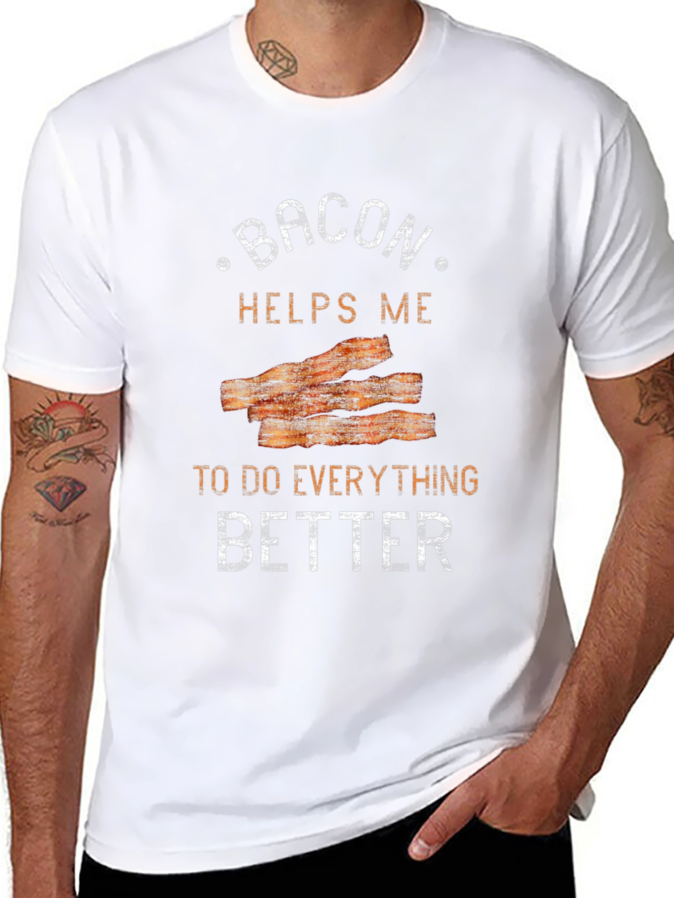 Bacon Helps Me Tee - Funny Food Shirt