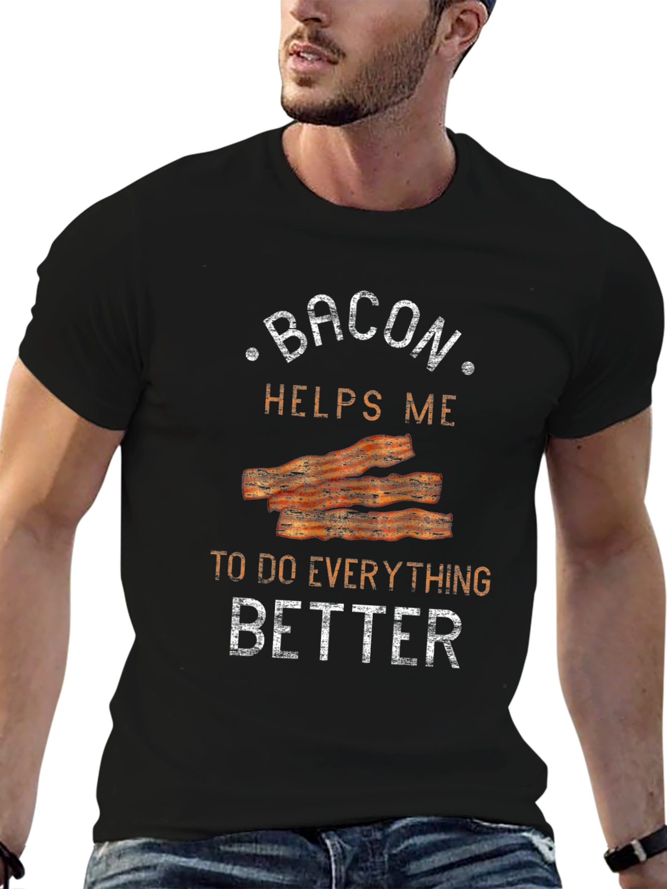 Bacon Helps Me Tee - Funny Food Shirt