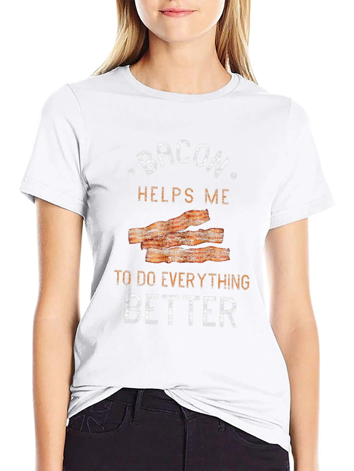 Bacon Helps Me Tee - Funny Food Shirt