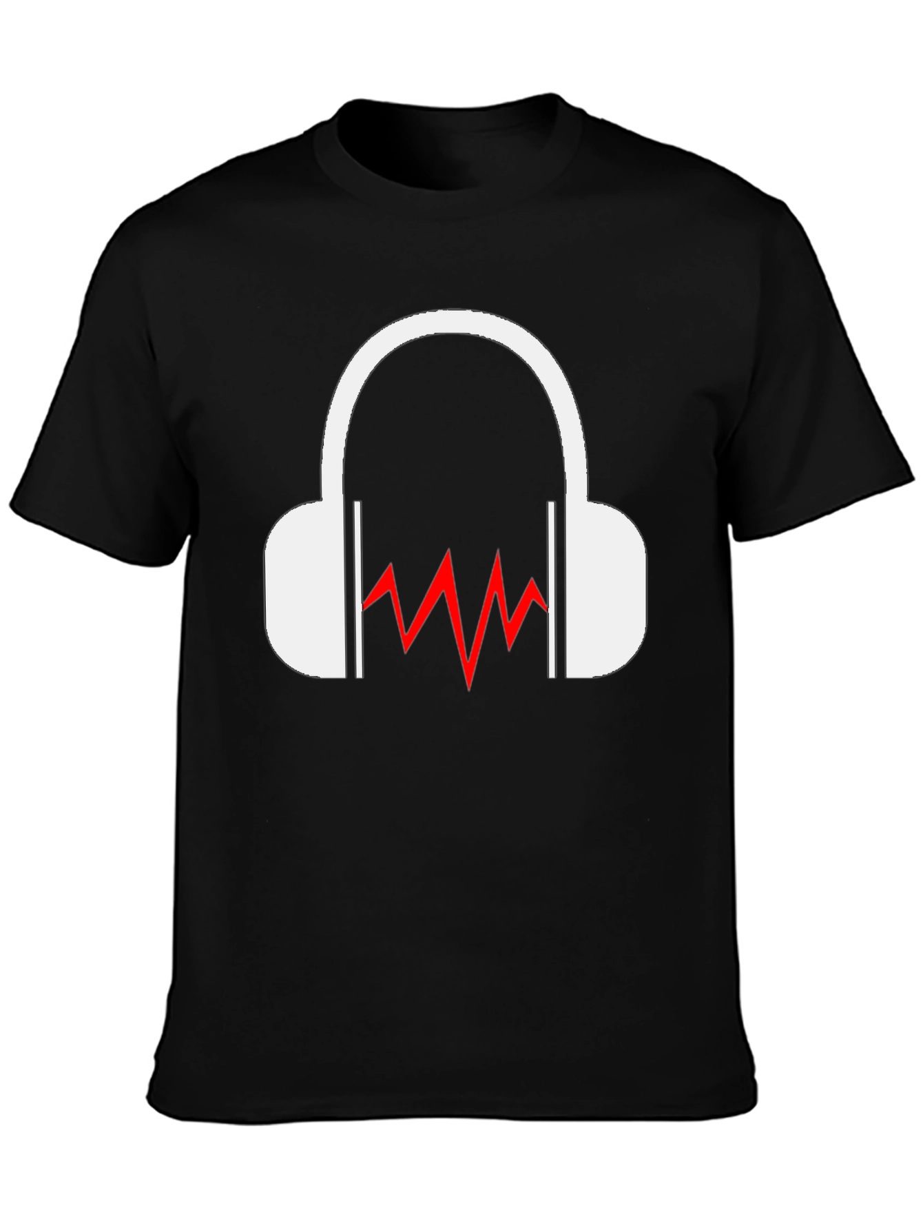 Cool Black T-Shirt - Headphones & Sound Wave Graphic