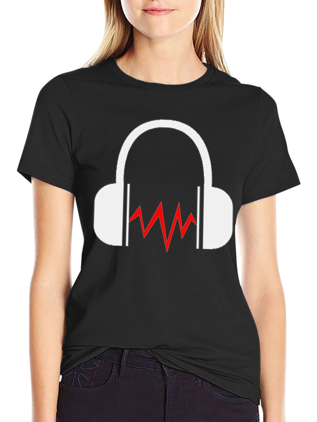Cool Black T-Shirt - Headphones & Sound Wave Graphic