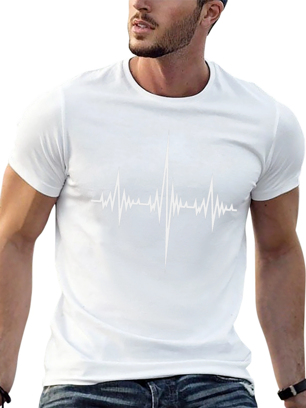 Black T-Shirt with White Heartbeat Graphic