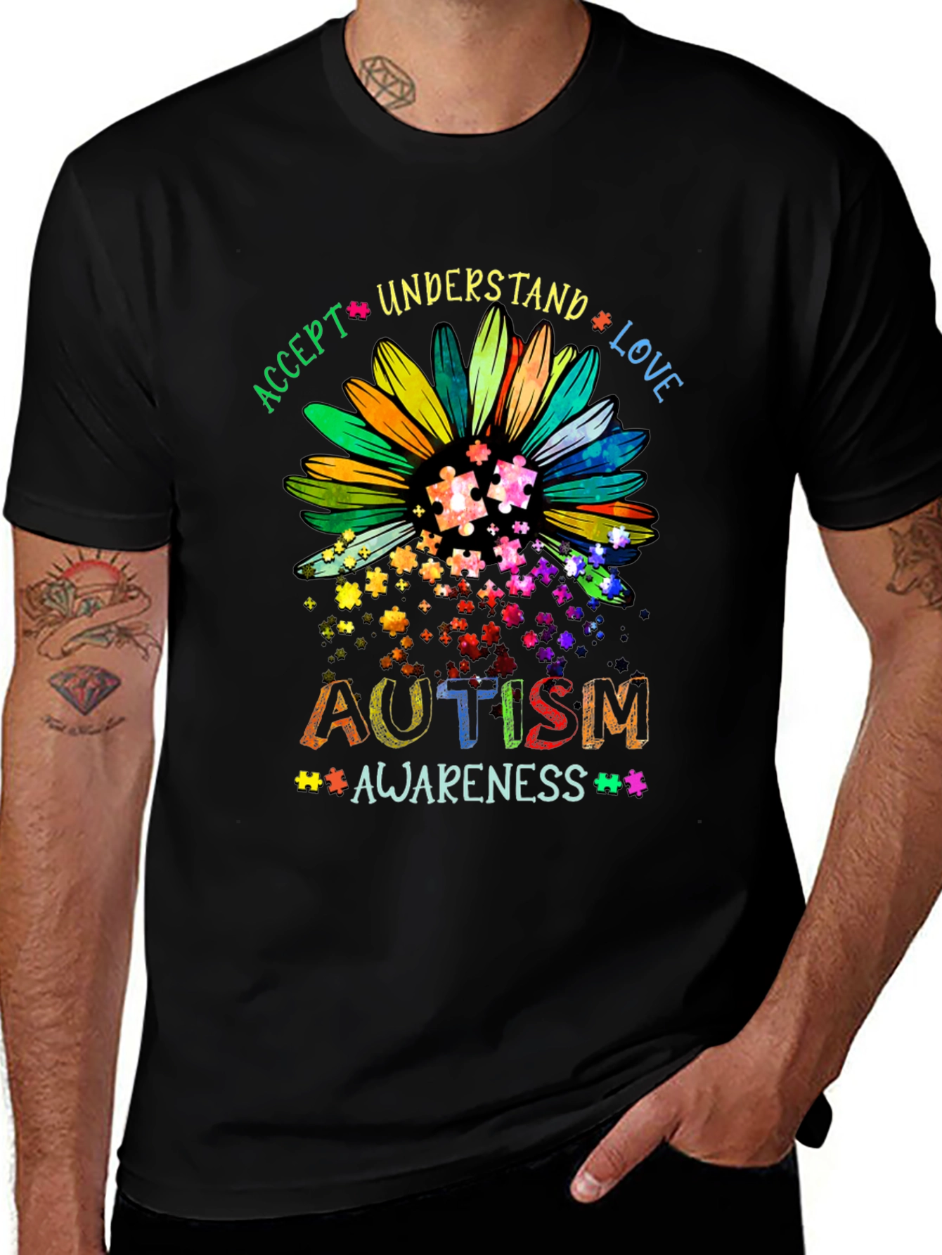 Autism Awareness T-Shirt - Accept Understand Love Design