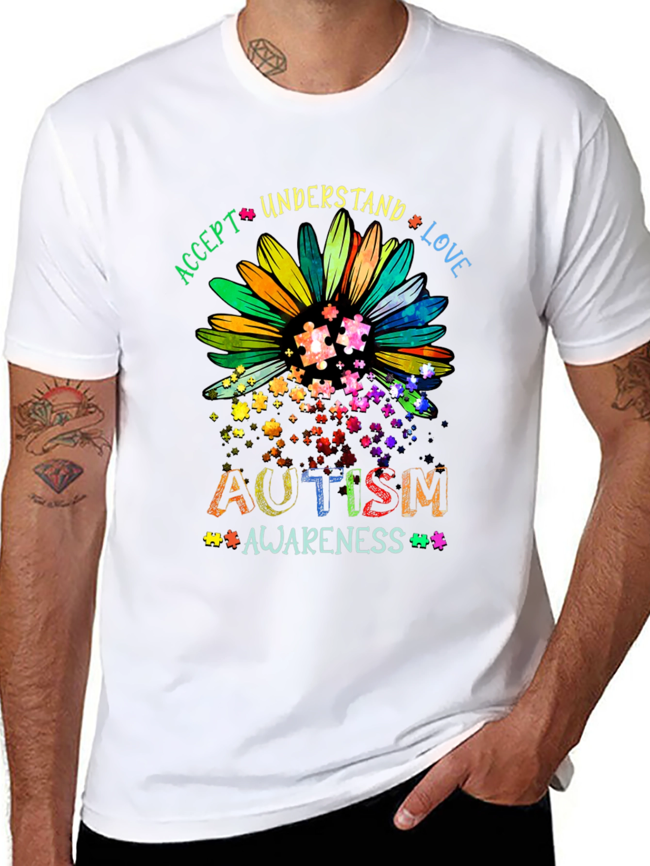 Autism Awareness T-Shirt - Accept Understand Love Design