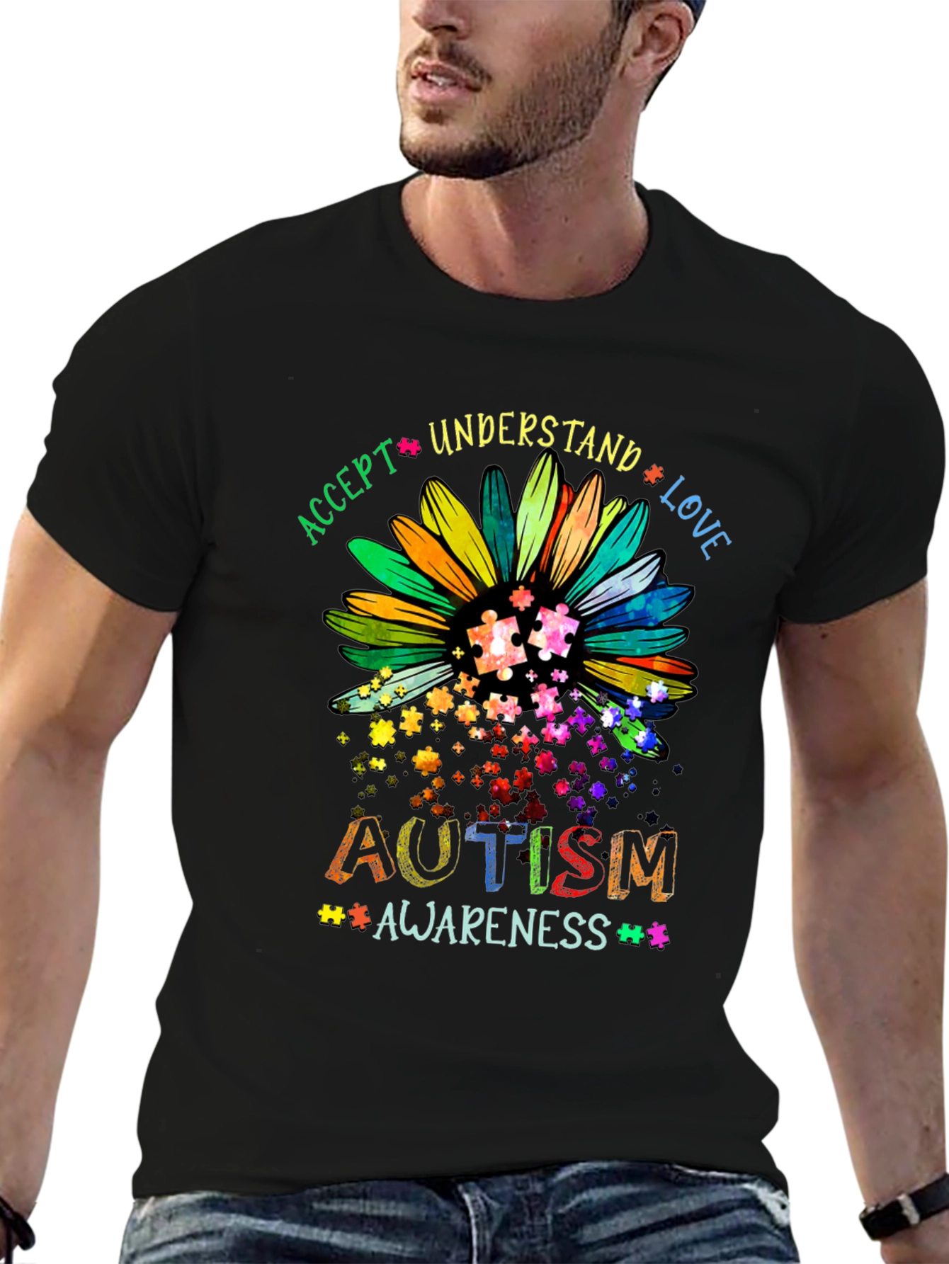 Autism Awareness T-Shirt - Accept Understand Love Design