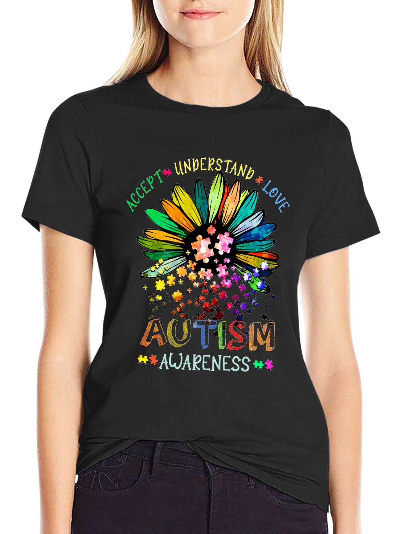 Autism Awareness T-Shirt - Accept Understand Love Design