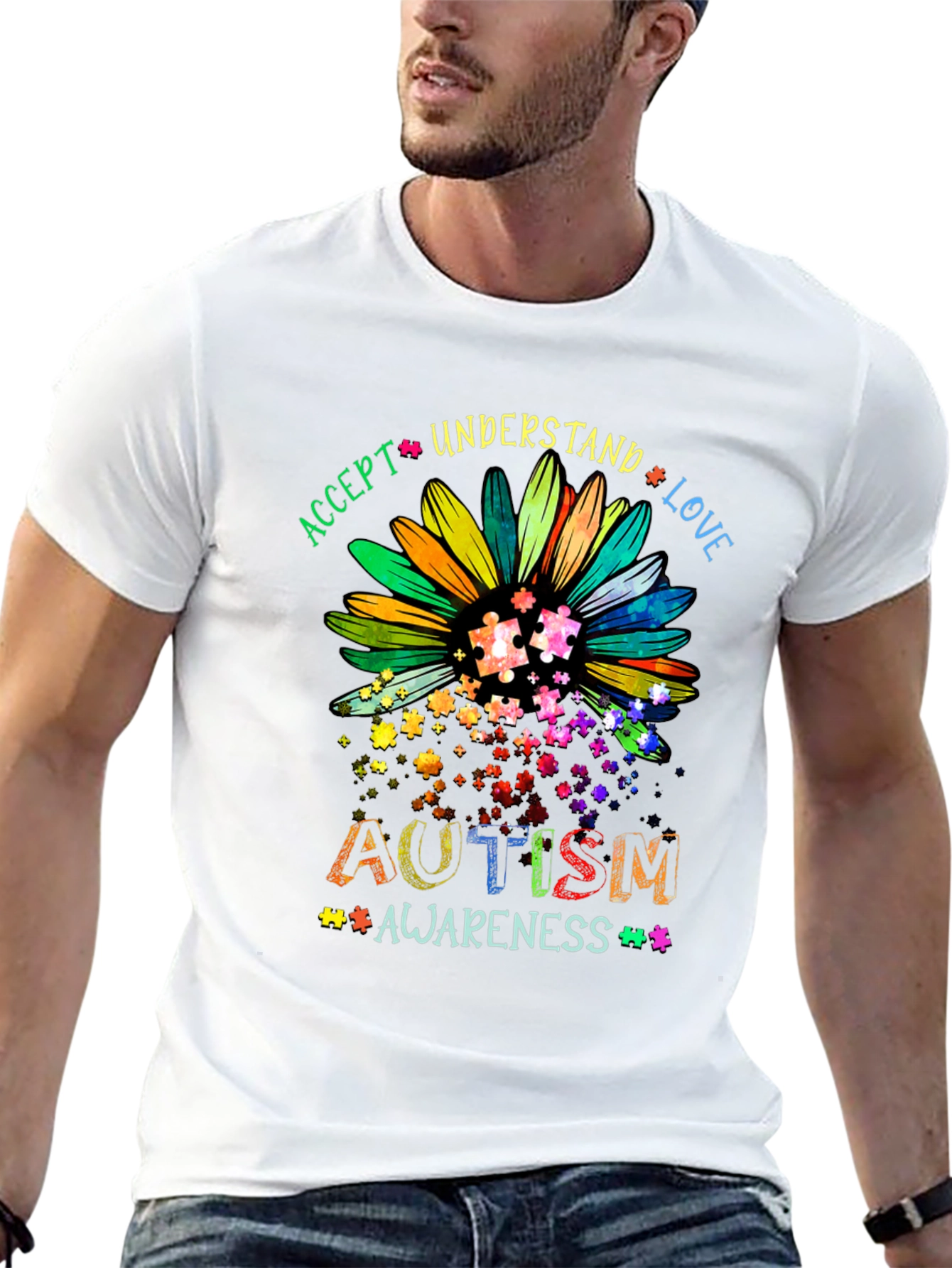 Autism Awareness T-Shirt - Accept Understand Love Design
