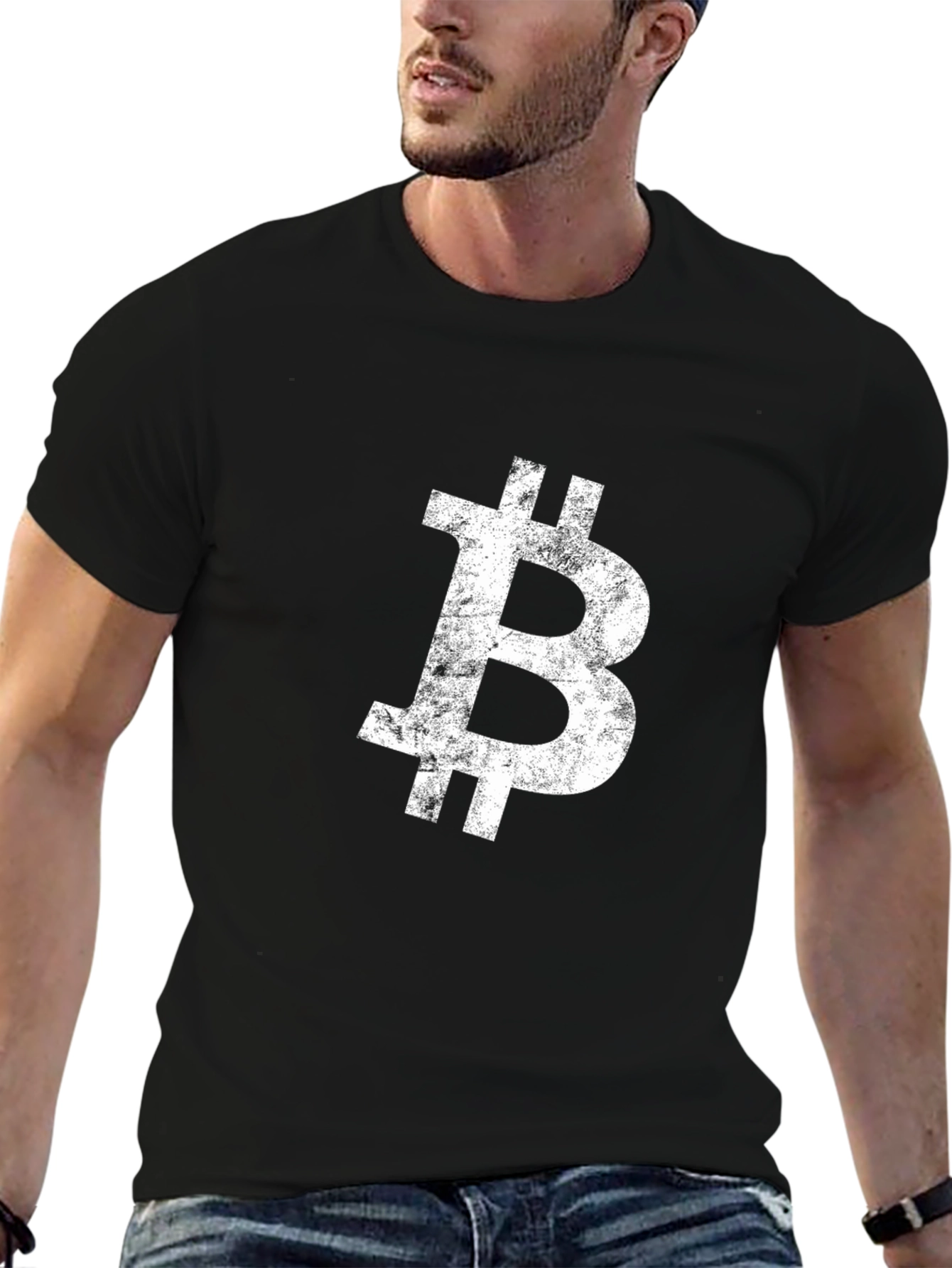 Bitcoin Distressed Logo Black T-Shirt