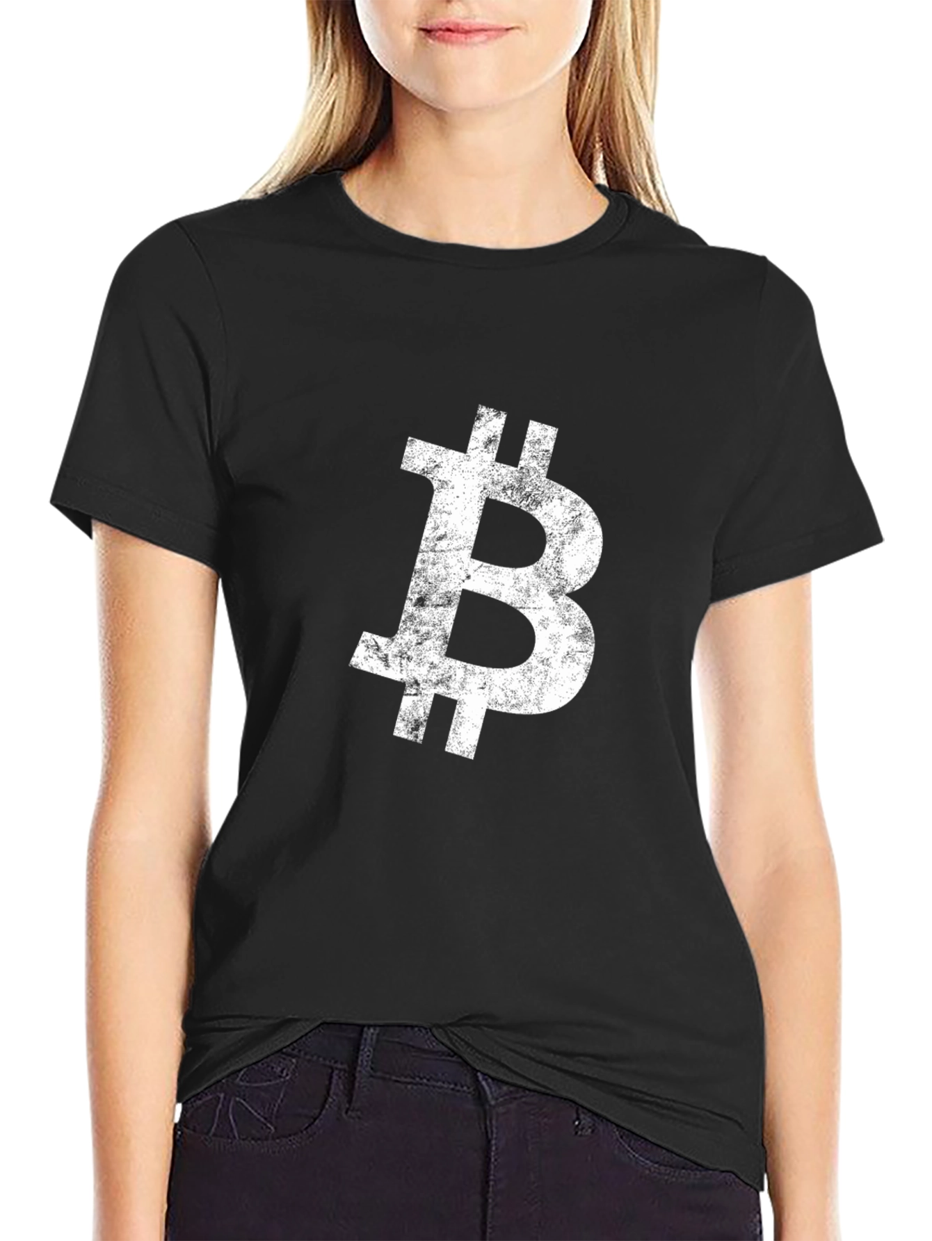 Bitcoin Distressed Logo Black T-Shirt