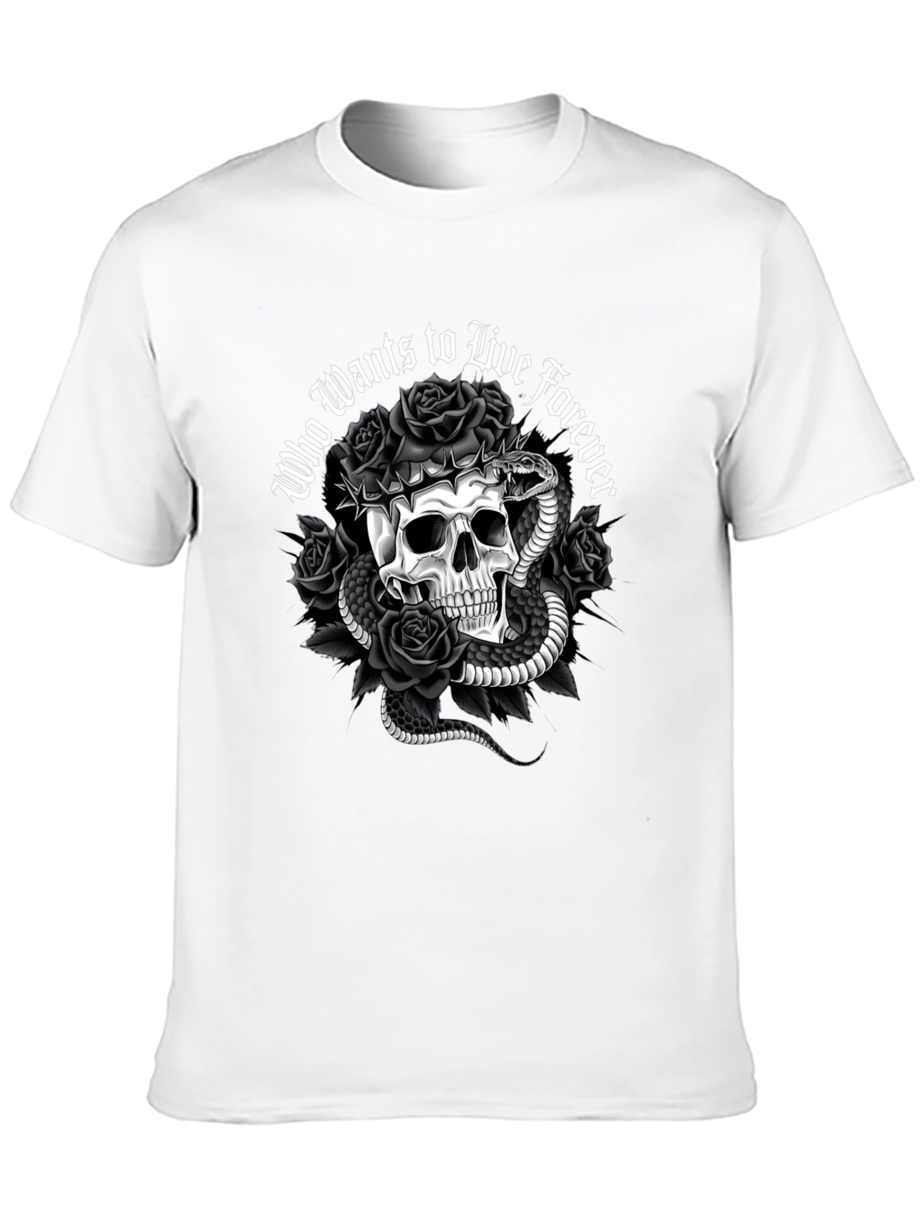 Gothic Skull & Snake Graphic Tee - Who Wants to Live Forever T-Shirt