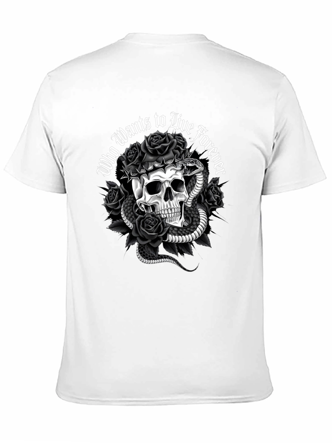 Gothic Skull & Snake Graphic Tee - Who Wants to Live Forever T-Shirt