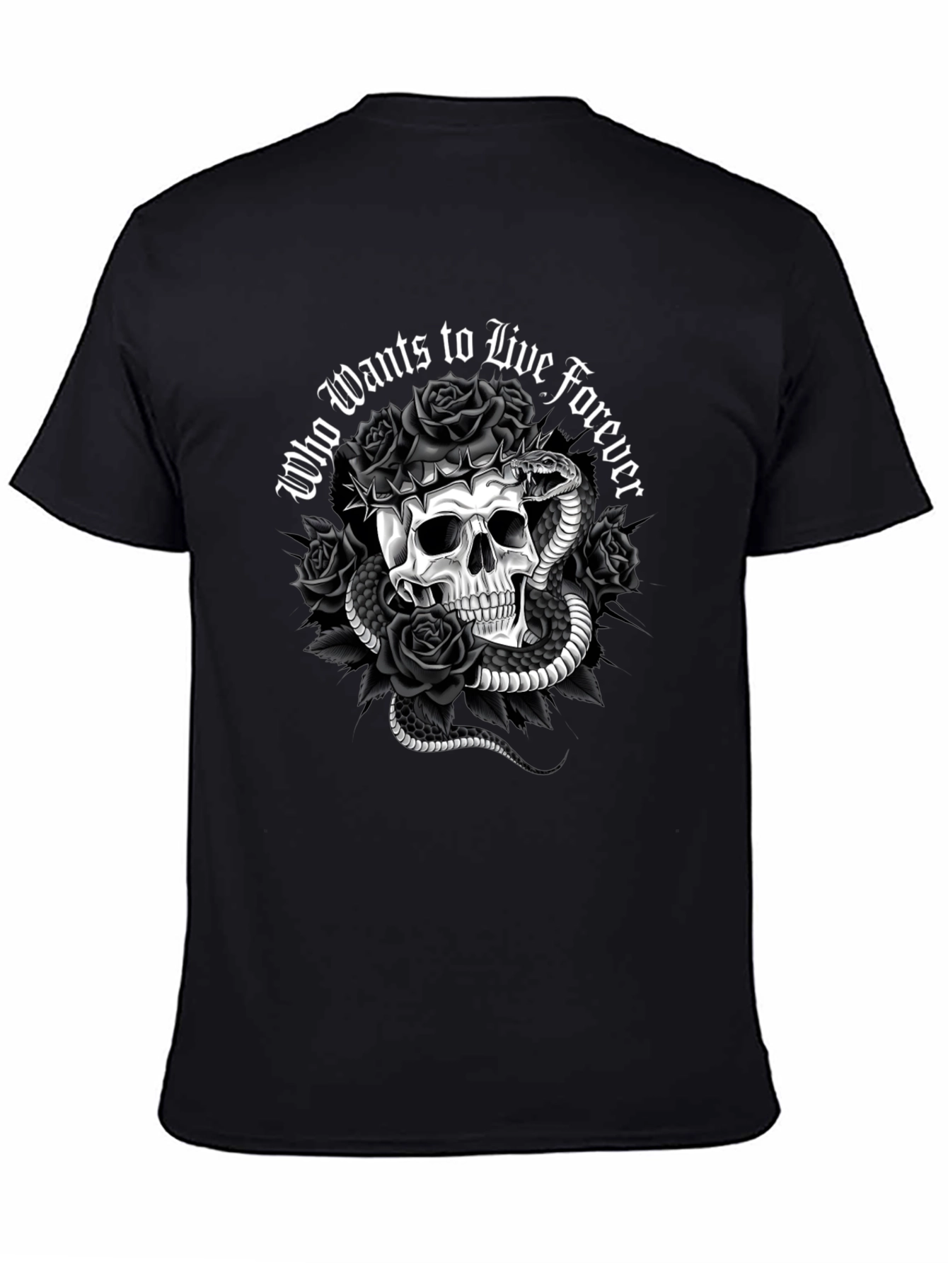Gothic Skull & Snake Graphic Tee - Who Wants to Live Forever T-Shirt