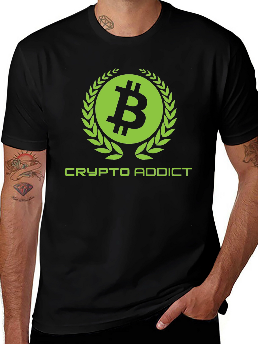 Crypto Addict Black T-Shirt with Bitcoin Design