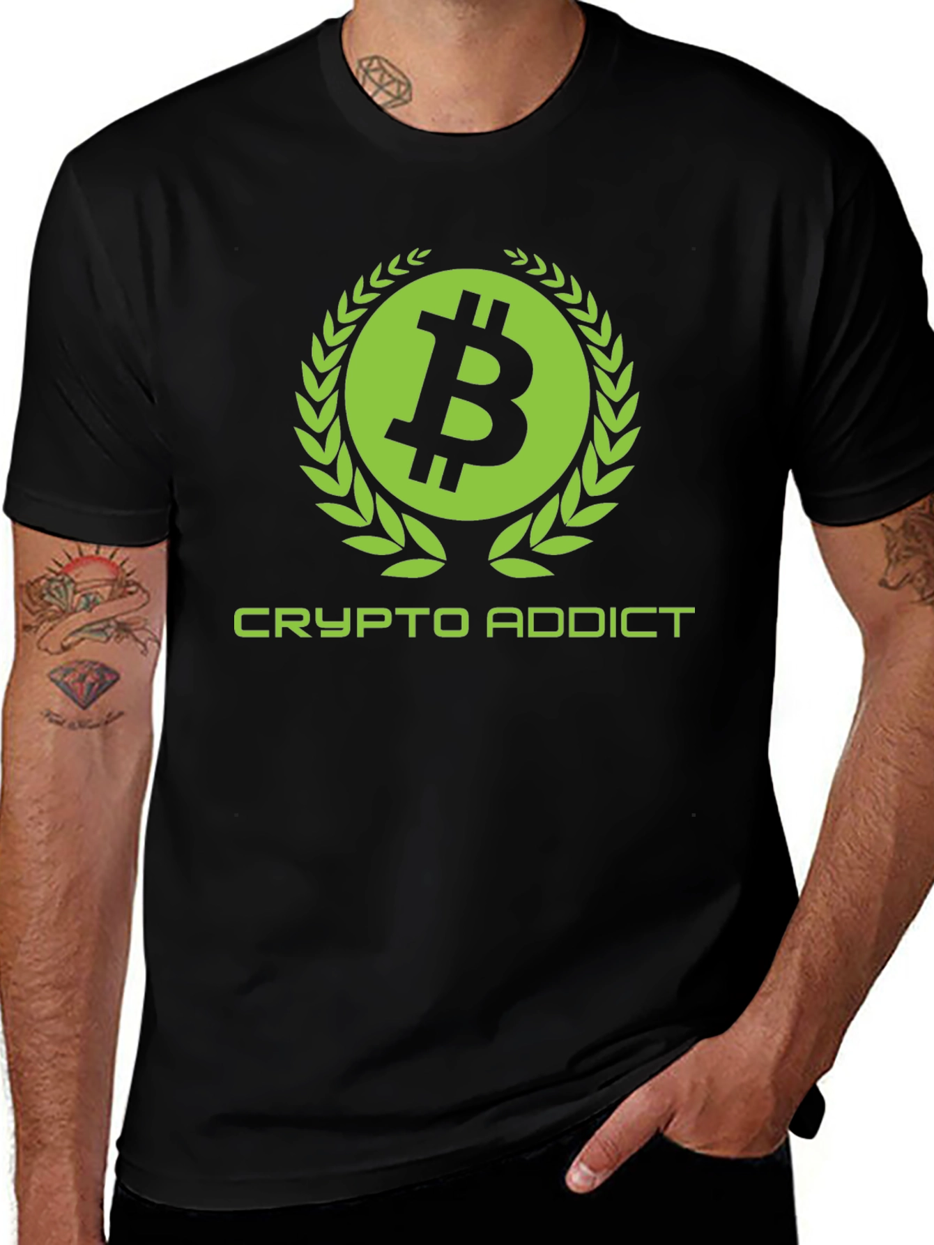 Crypto Addict Black T-Shirt with Bitcoin Design