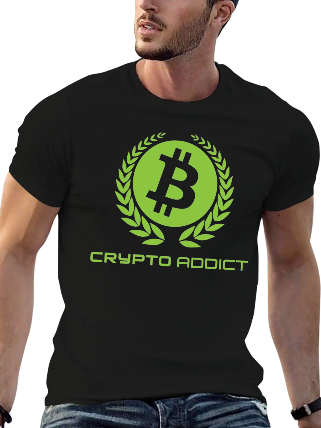 Crypto Addict Black T-Shirt with Bitcoin Design
