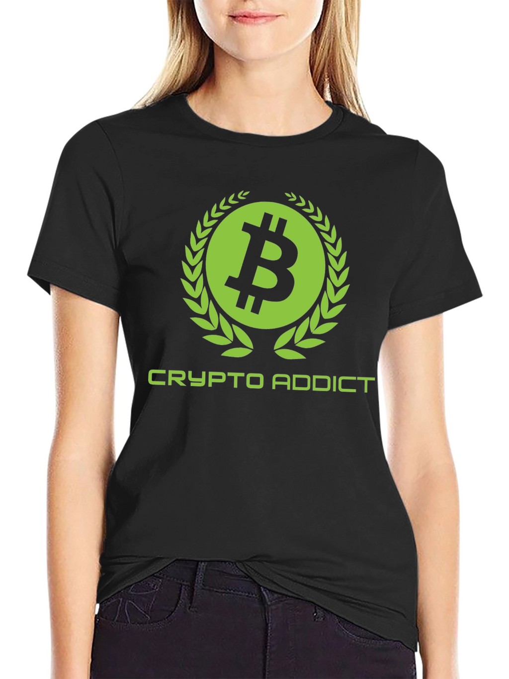 Crypto Addict Black T-Shirt with Bitcoin Design