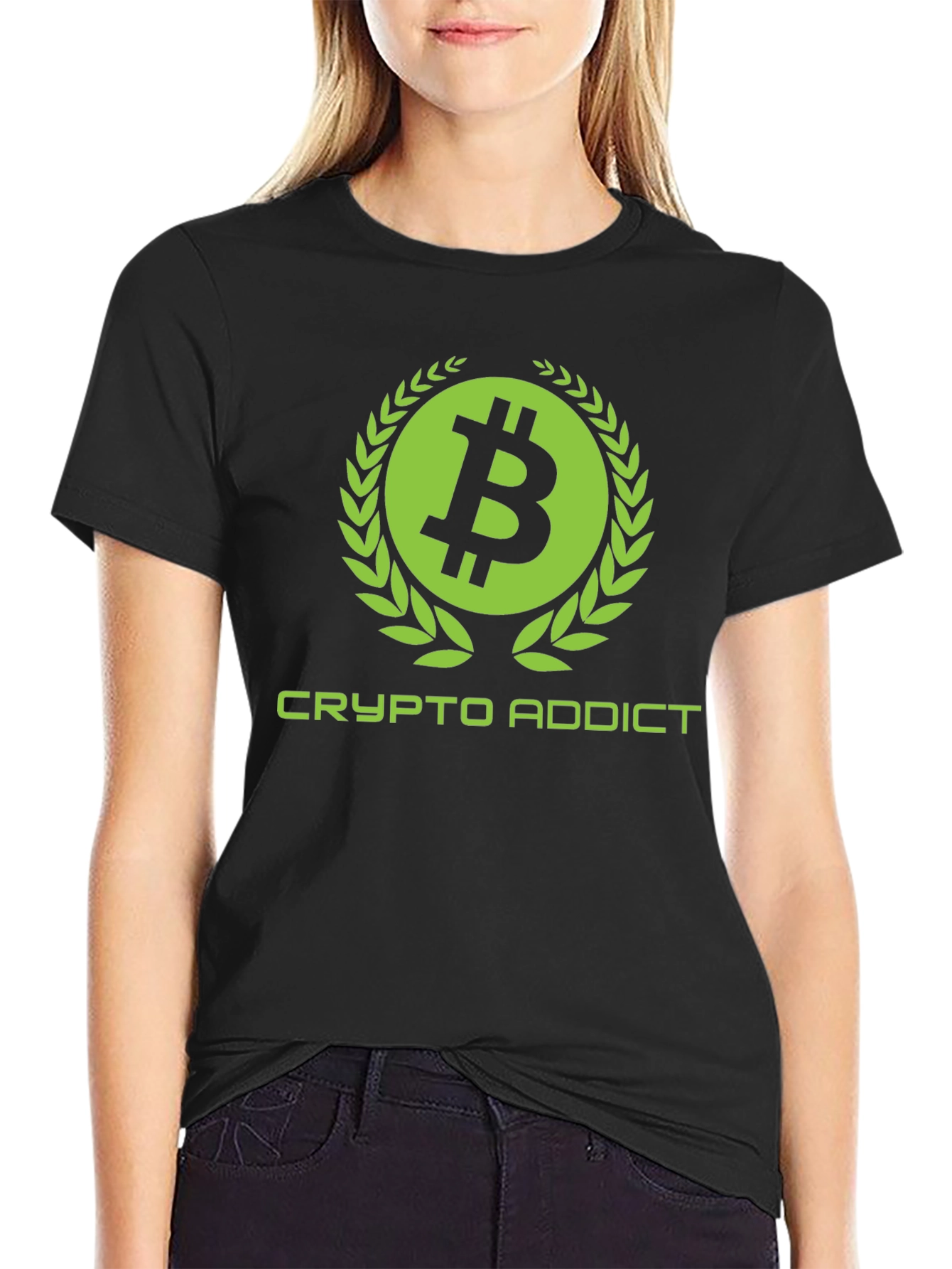 Crypto Addict Black T-Shirt with Bitcoin Design