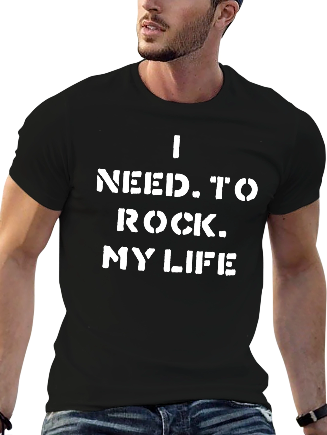 Rock My Life Graphic Tee - Bold Black Cotton T-Shirt