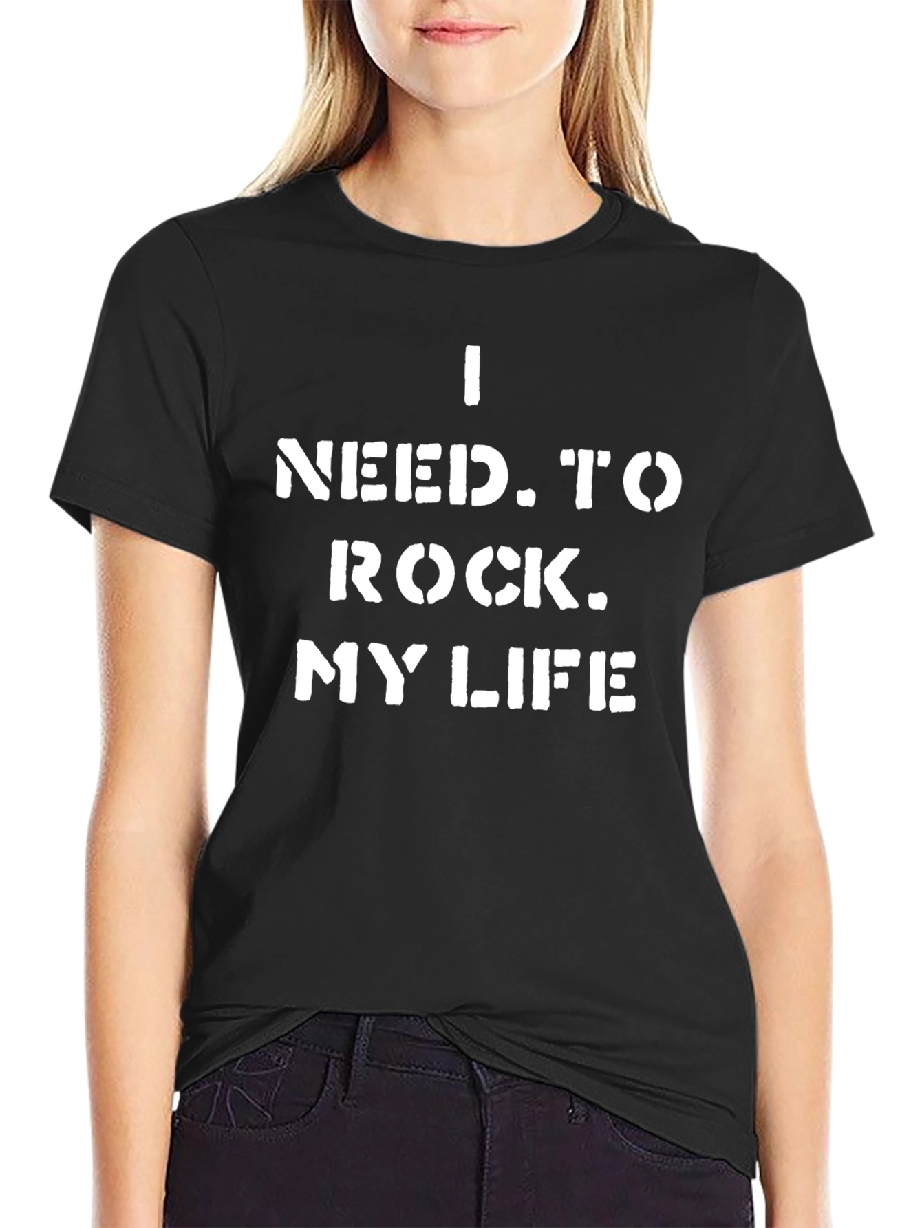 Rock My Life Graphic Tee - Bold Black Cotton T-Shirt
