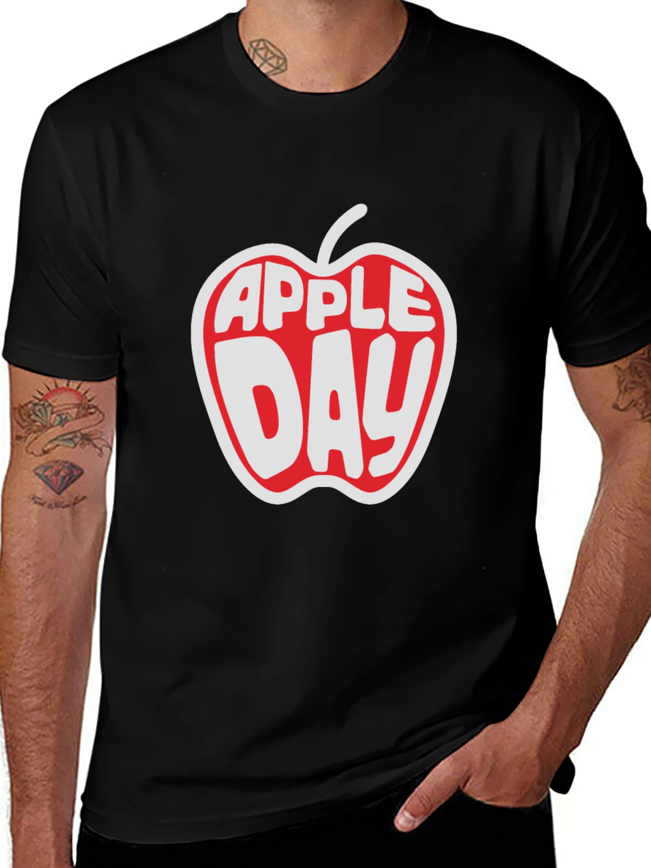 Apple Day Graphic T-Shirt - Black Cotton Tee